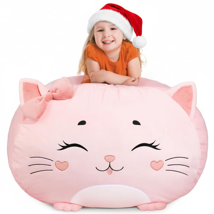 Children's Bean Bag Cover for Soft Toys 24 x 24 x 19.7 in - Toy Storage for Children's Room - Cuddly Toy Organiser for Plush Toys & Blankets Premium Velvet, Zip - Kitty