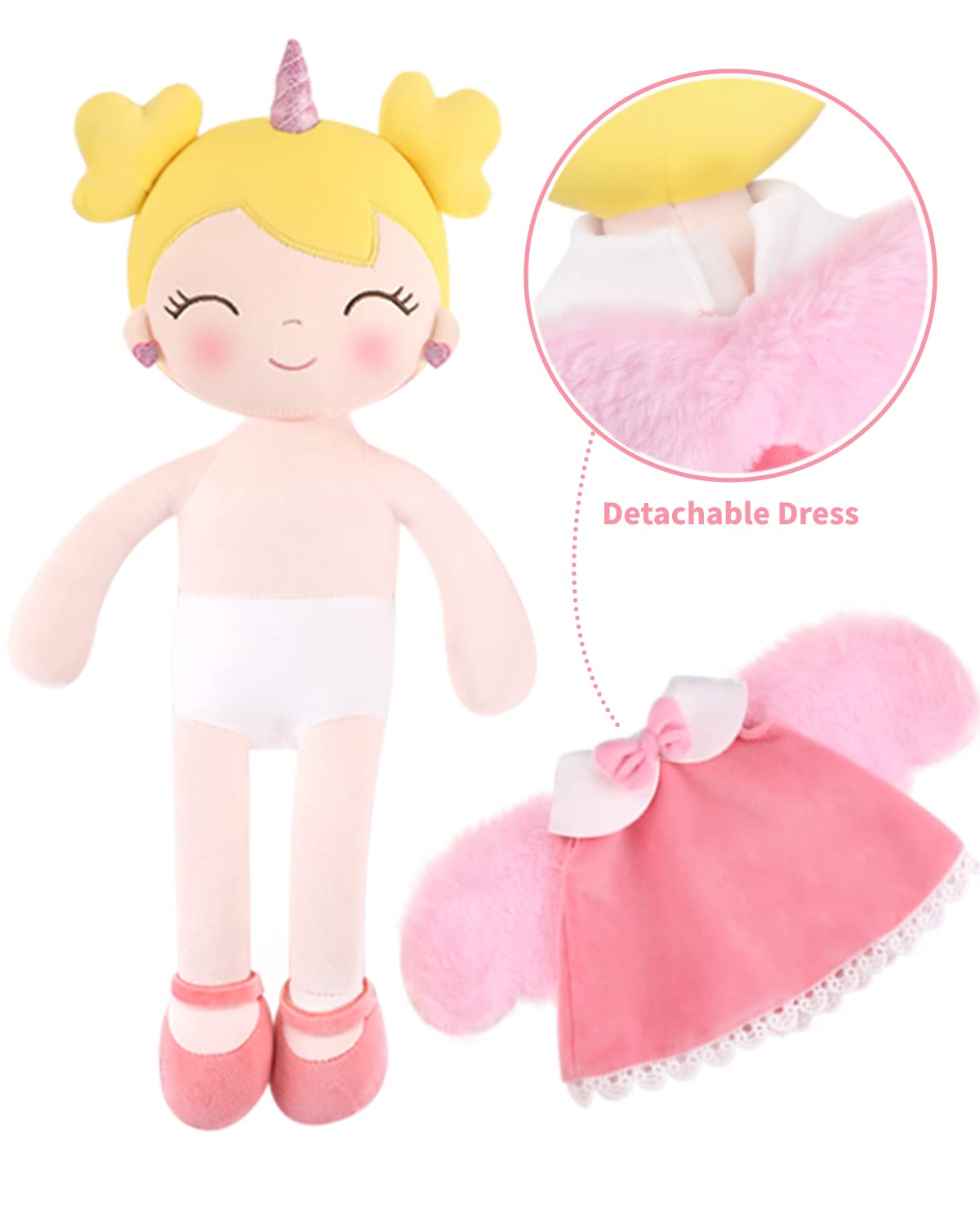 GAGAKU Soft Baby Doll Toys (17'') for Girls, My First Baby Rag Dolls for 1 Year Old Girl Birthday Gift Plush Doll Toys Machine Washable Baby Doll for Toddler Kids Infants - Unicorn Girl with Wings