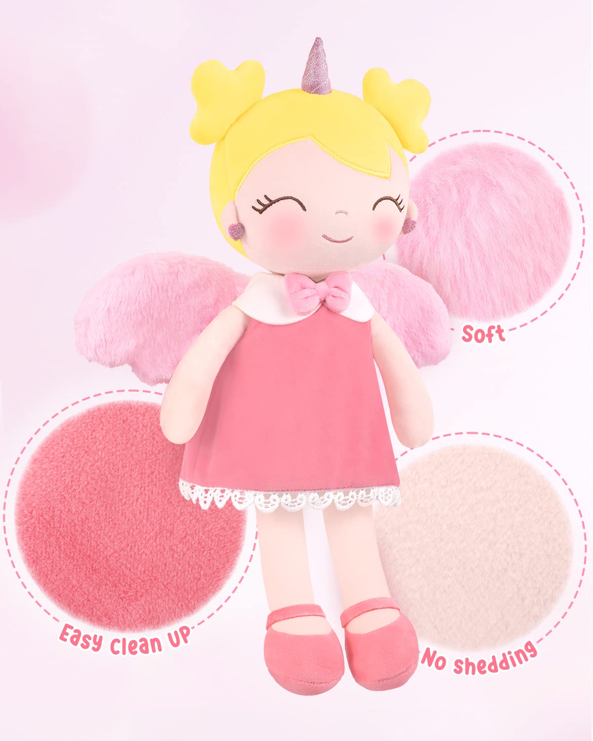 GAGAKU Soft Baby Doll Toys (17'') for Girls, My First Baby Rag Dolls for 1 Year Old Girl Birthday Gift Plush Doll Toys Machine Washable Baby Doll for Toddler Kids Infants - Unicorn Girl with Wings