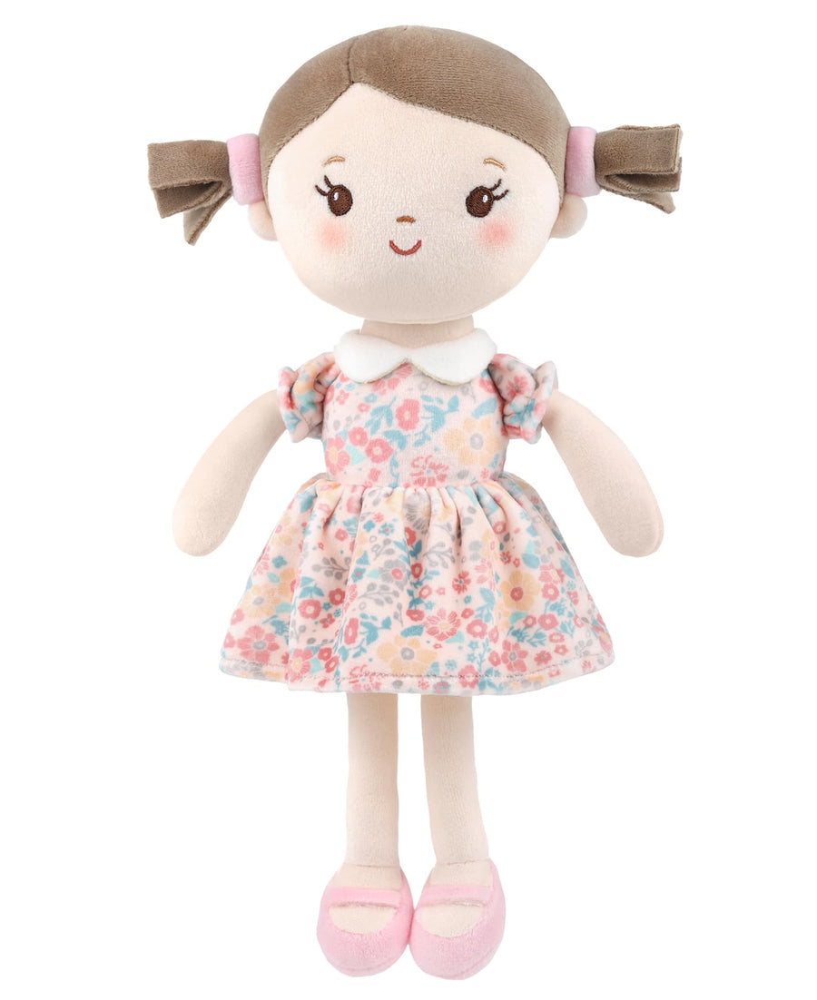 GAGAKU Soft Plush Baby Doll for Girls (12") - My First Baby Doll Gift for Girls, Toddlers & Infants, Machine Washable Rag Doll Toy - Pink Flower Girl