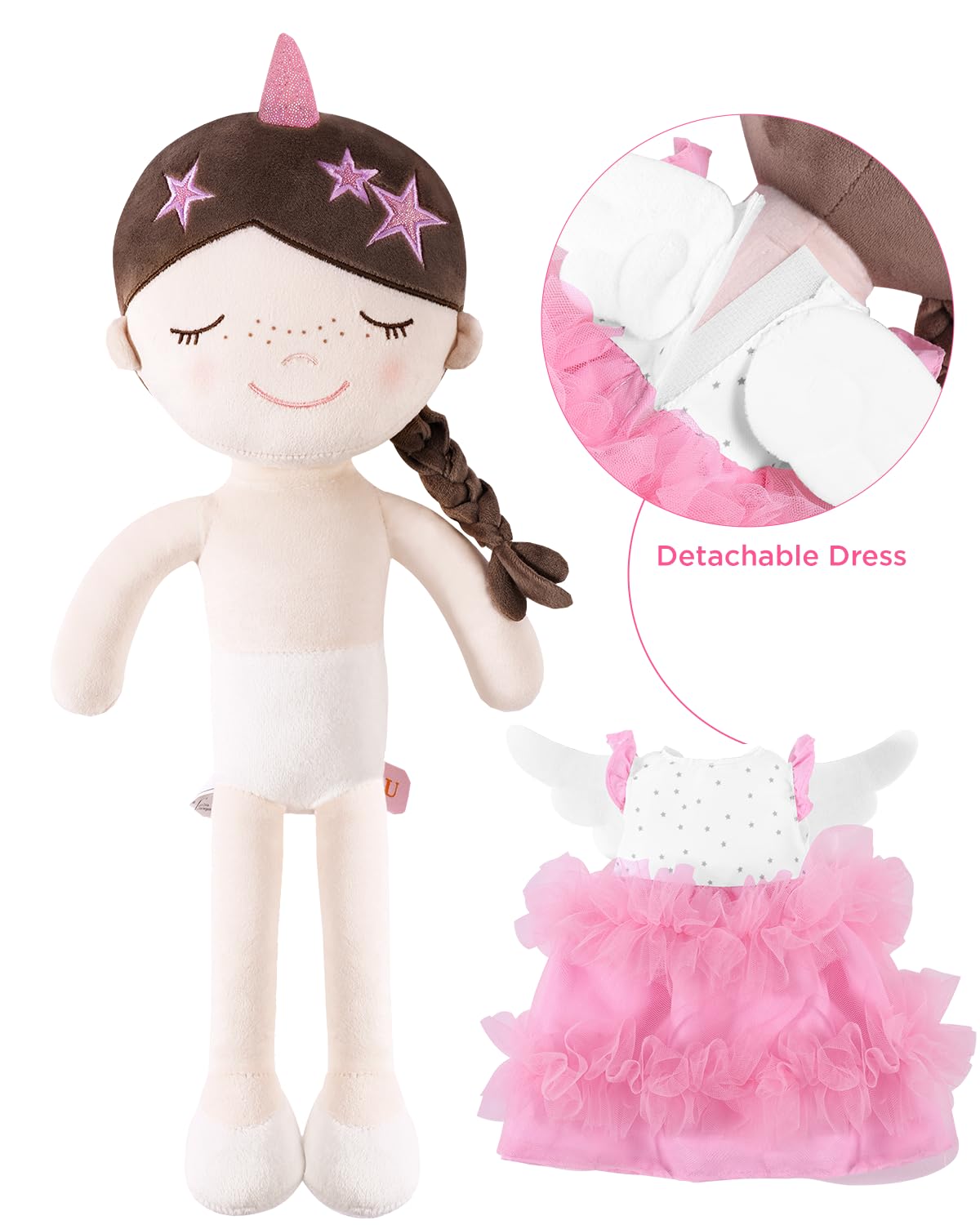 GAGAKU Soft Baby Doll Toys (16'') for Girls, My First Baby Rag Dolls for 1 Year Old Girl Birthday Gift Plush Doll Toys Machine Washable Baby Doll for Toddler Kids Infants - Star Princess