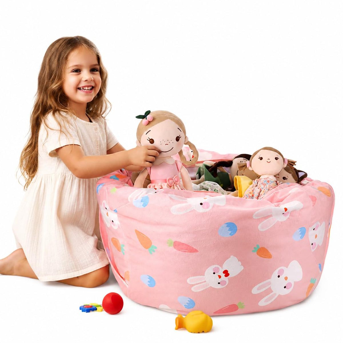 Children's Bean Bag Cover for Soft Toys 24 x 24 x 19.7 in - Toy Storage for Children's Room - Cuddly Toy Organiser for Plush Toys & Blankets Premium Velvet, Zip - Rabbit