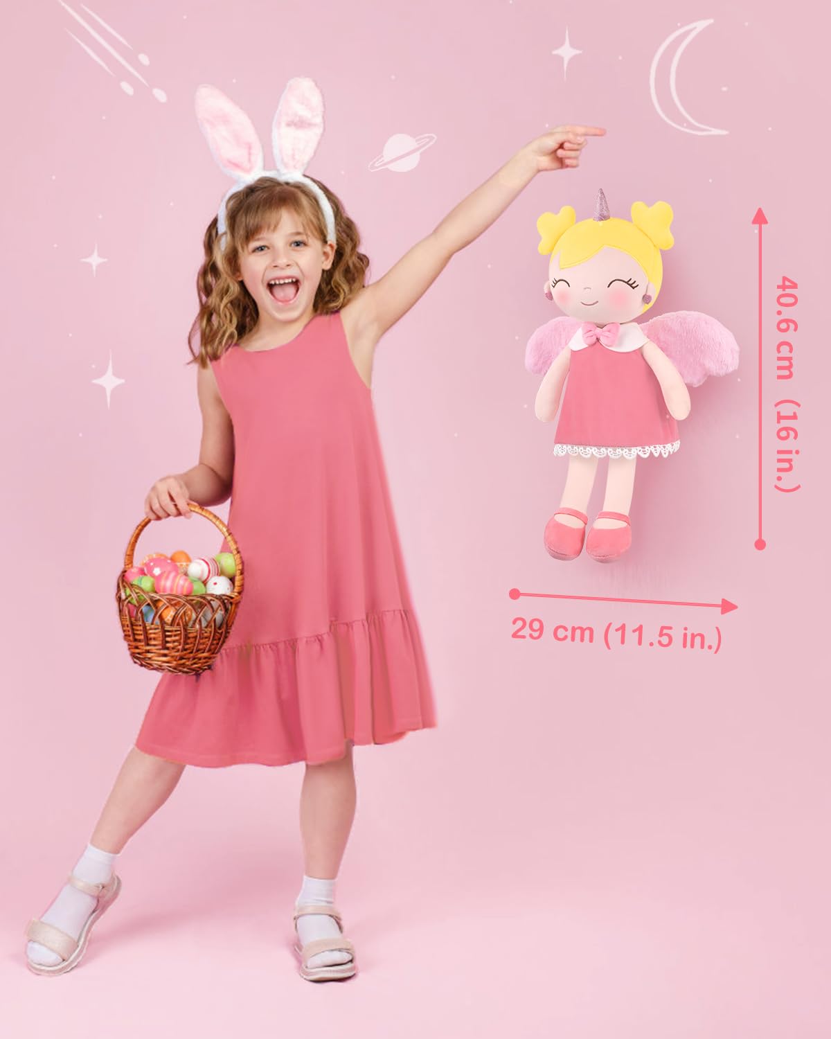 GAGAKU Soft Baby Doll Toys (17'') for Girls, My First Baby Rag Dolls for 1 Year Old Girl Birthday Gift Plush Doll Toys Machine Washable Baby Doll for Toddler Kids Infants - Unicorn Girl with Wings