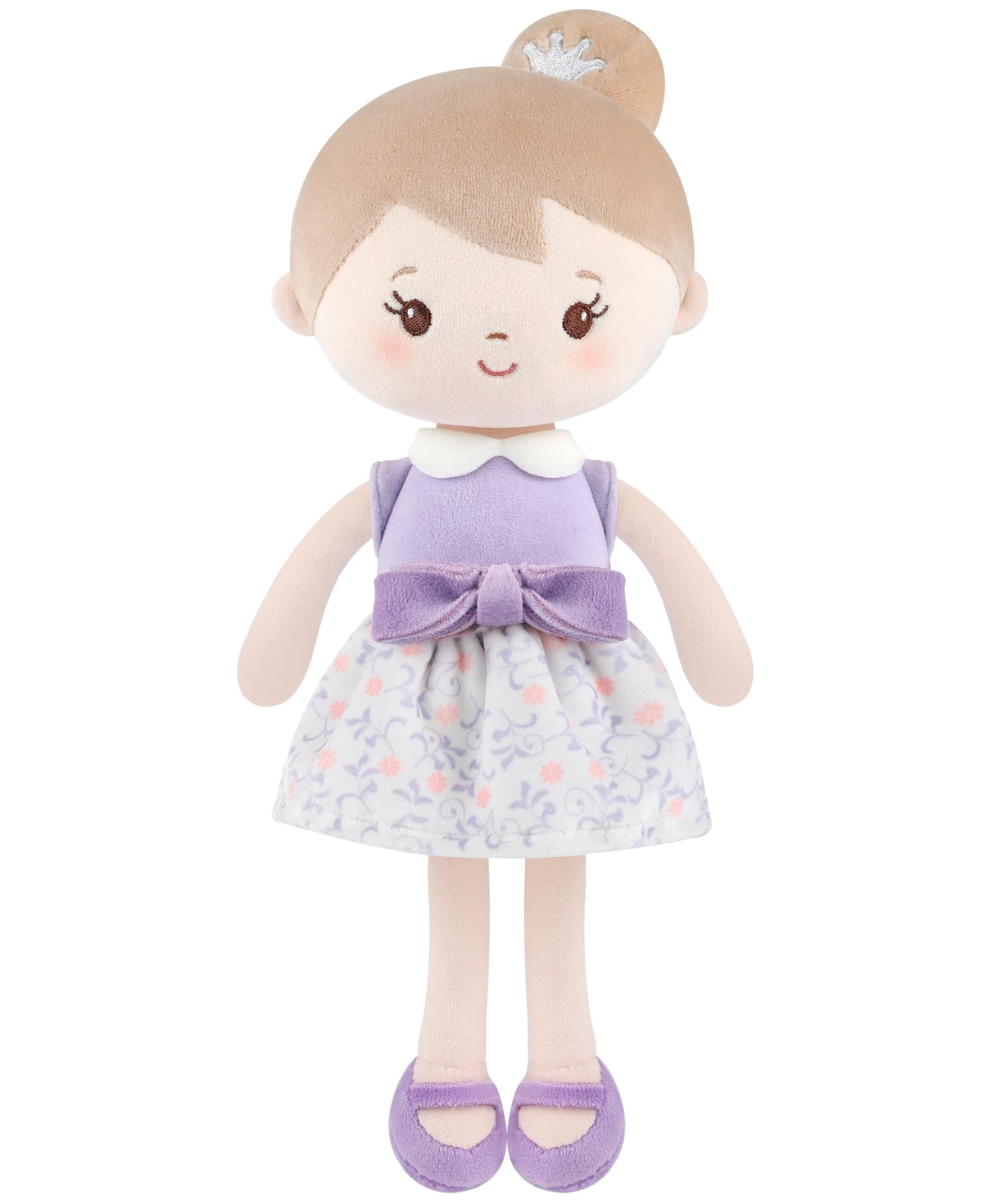 GAGAKU Soft Plush Baby Doll for Girls, Purple Skirt, 12"