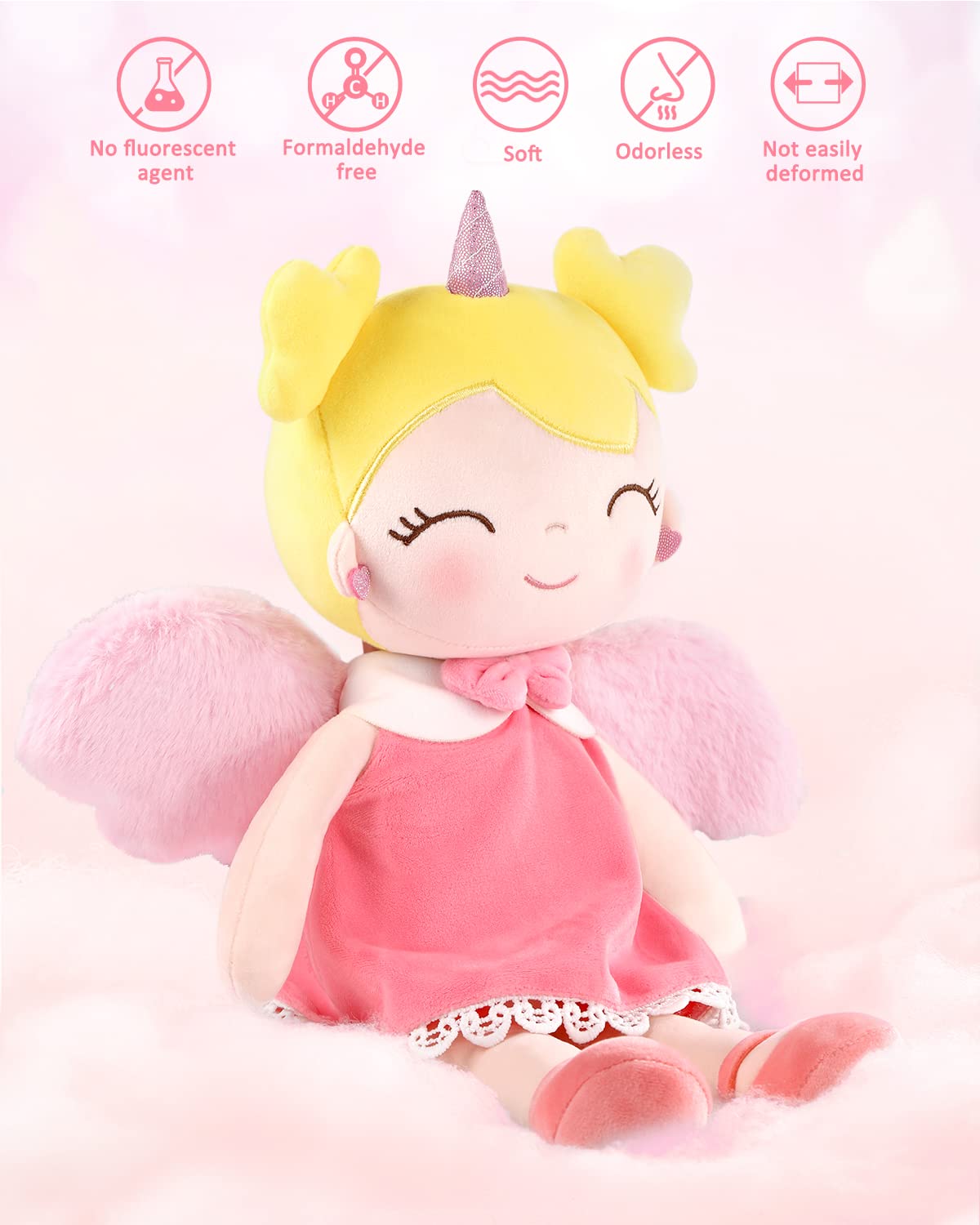 GAGAKU Soft Baby Doll Toys (17'') for Girls, My First Baby Rag Dolls for 1 Year Old Girl Birthday Gift Plush Doll Toys Machine Washable Baby Doll for Toddler Kids Infants - Unicorn Girl with Wings