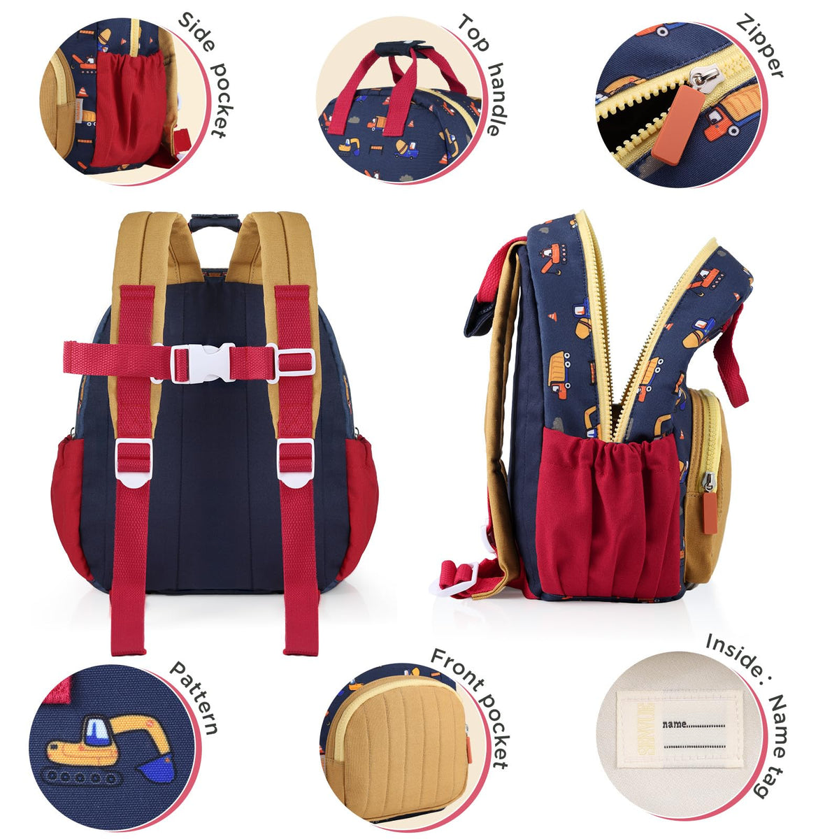 GAGAKU Toddler Backpack for Boys 2-4 years Kids Backpack Mini Backpack Cartoon Breathable Comfortable Preschool Backpack for School Travel - Orange Digger