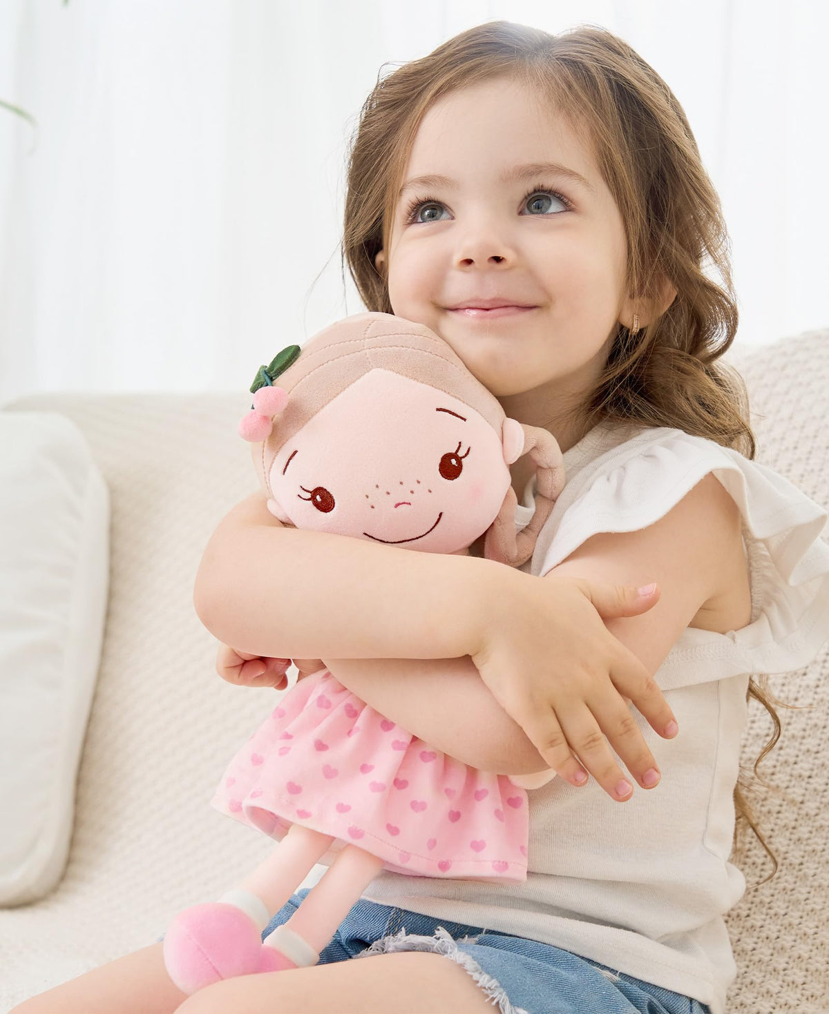 GAGAKU Soft Baby Doll Toys (16'') for Girls, My First Baby Rag Dolls for 1 Year Old Girl Birthday Gift Plush Doll Toys Machine Washable Baby Doll for Toddler Kids Infants - Cherry Girl