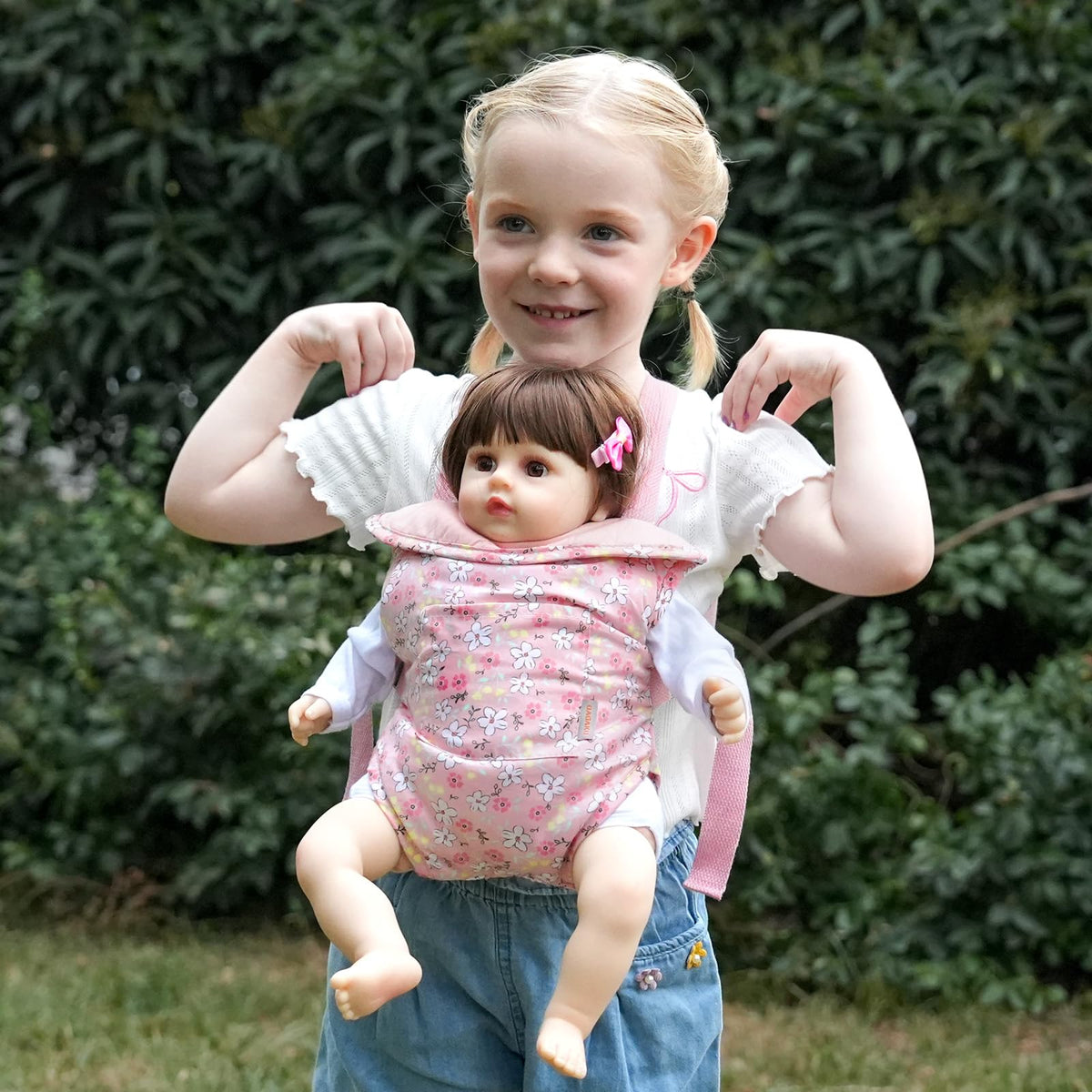 GAGAKU Baby Doll Carrier for Little Girls, Reborn Doll Accessories for Toddlers 3+ Years Old, Kids Toy Baby Dolls Carrier - Pink - Helleborus