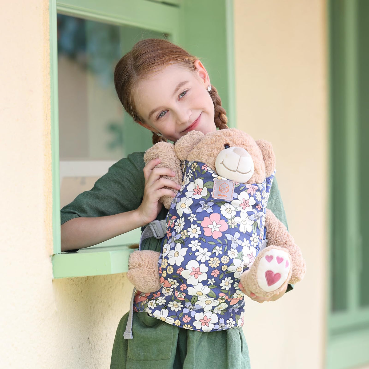 GAGAKU Kids Baby Doll Carrier for Reborn Baby Dolls, Toy Realistic Dolls Accessories for Little Girls Toddlers Aged 3+ Years Old - Blue Flowers
