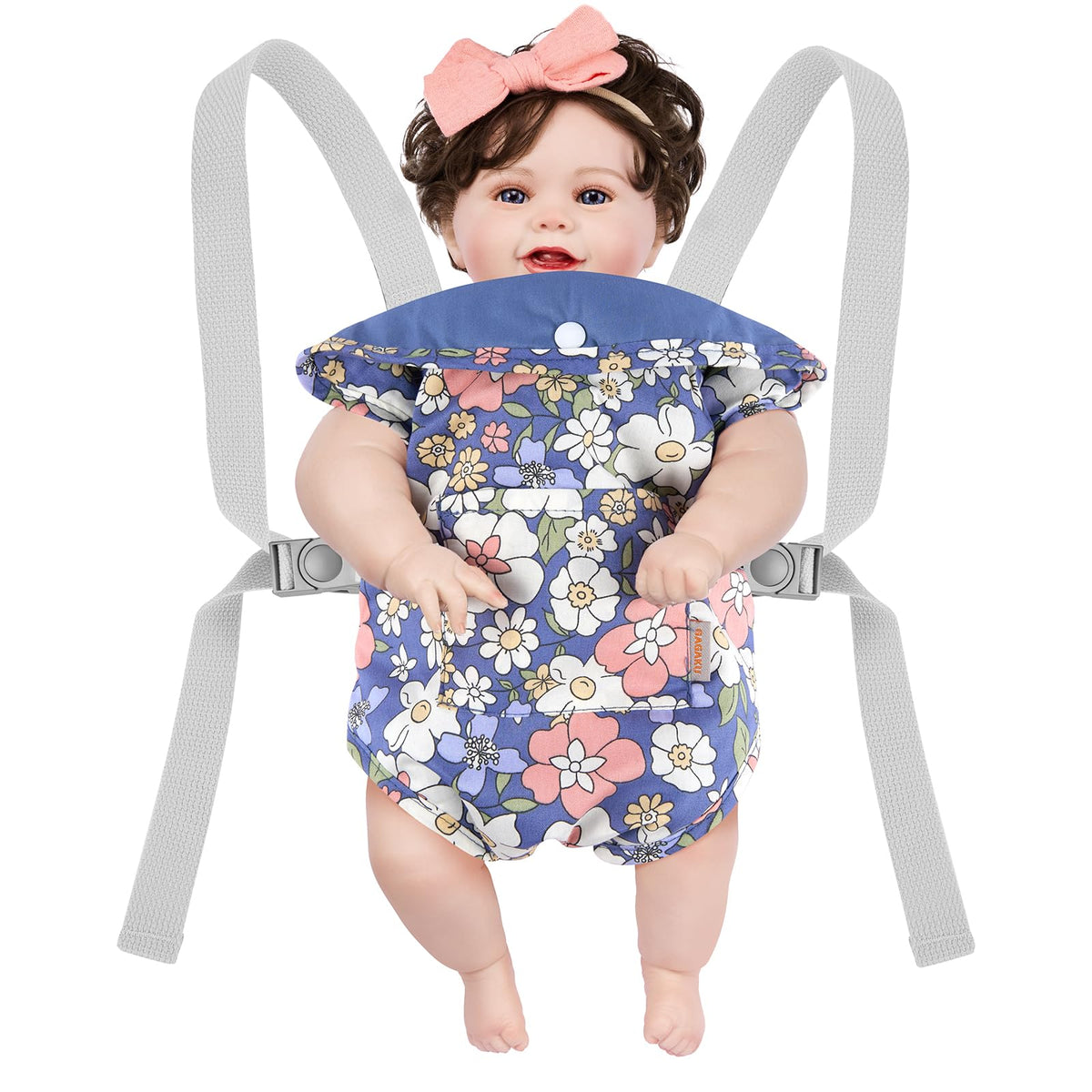 GAGAKU Doll Carrier, Reborn Baby Doll Accessories, Dolls Carrier Pretend & Role Play Toy for Toddlers Kids Ages 3+ Years Old - Blue Flowers