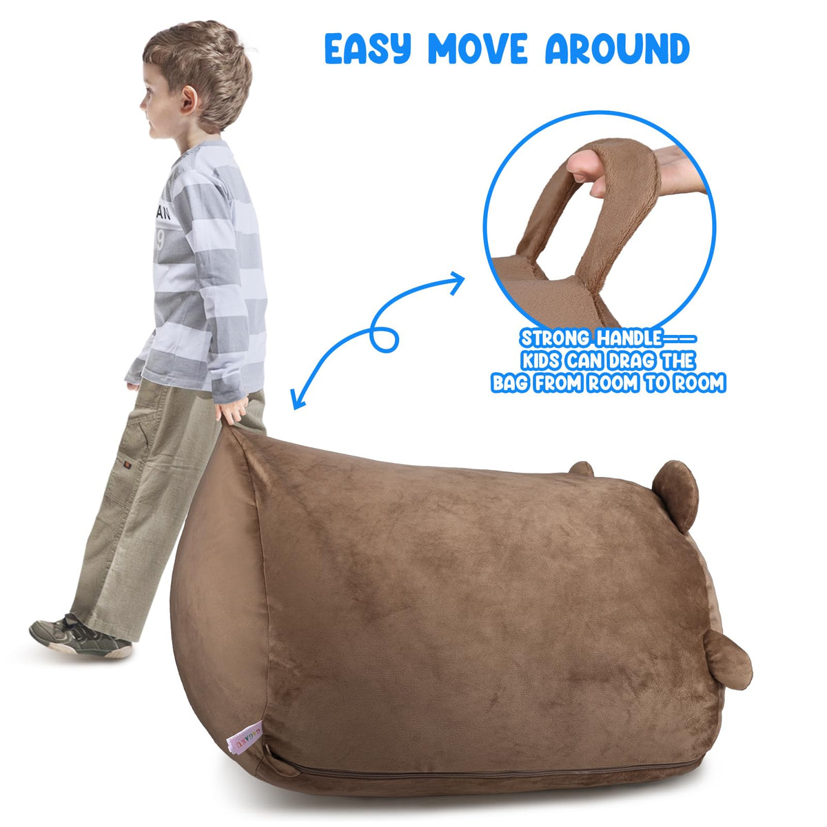 Children's Bean Bag Cover for Soft Toys 24 x 24 x 19.7 in - Toy Storage for Children's Room - Cuddly Toy Organiser for Plush Toys & Blankets Premium Velvet, Zip - Bear