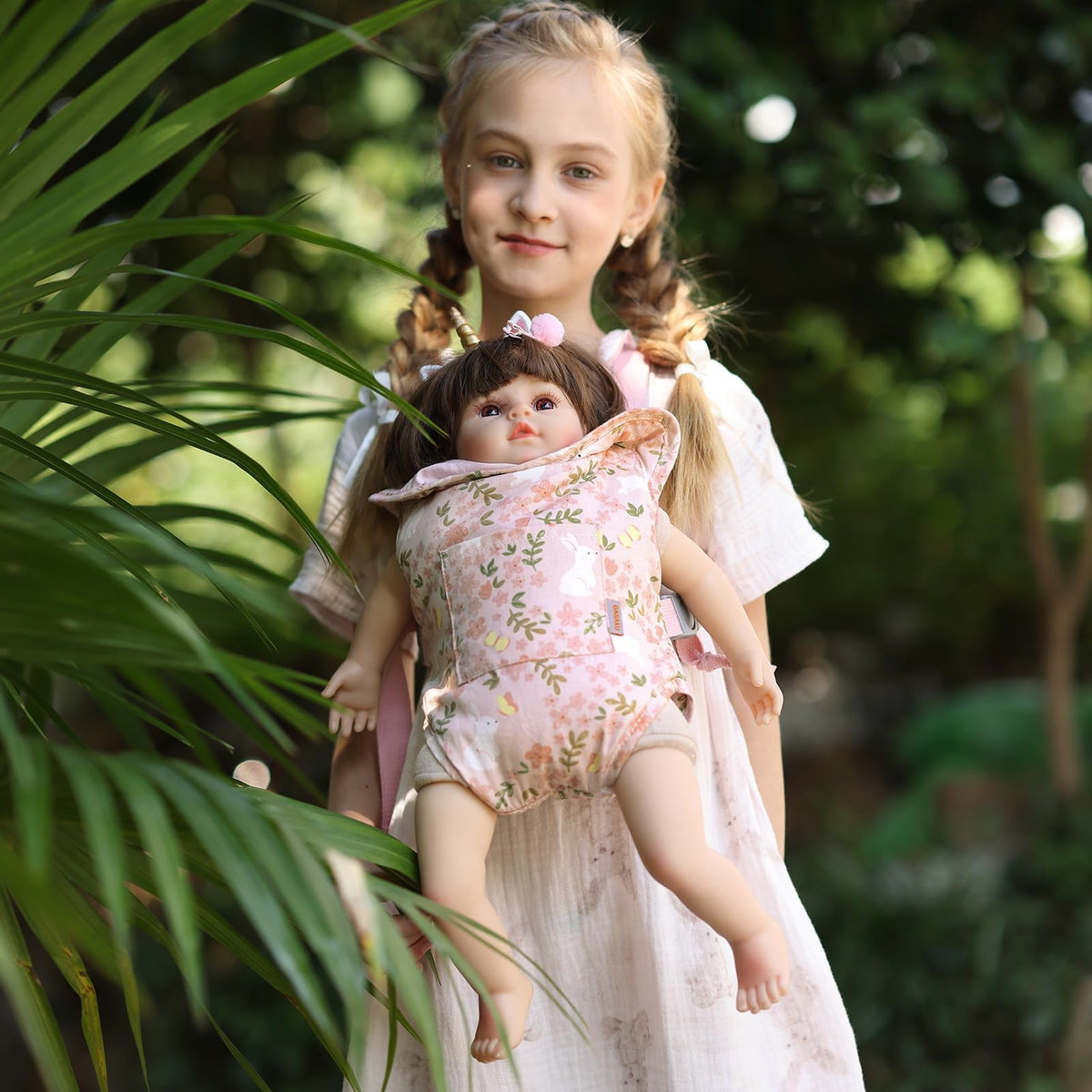 GAGAKU Doll Carrier, Reborn Baby Doll Accessories, Dolls Carrier Pretend & Role Play Toy for Kids Ages 3+ Toddlers - Pink - Rabbit Garden