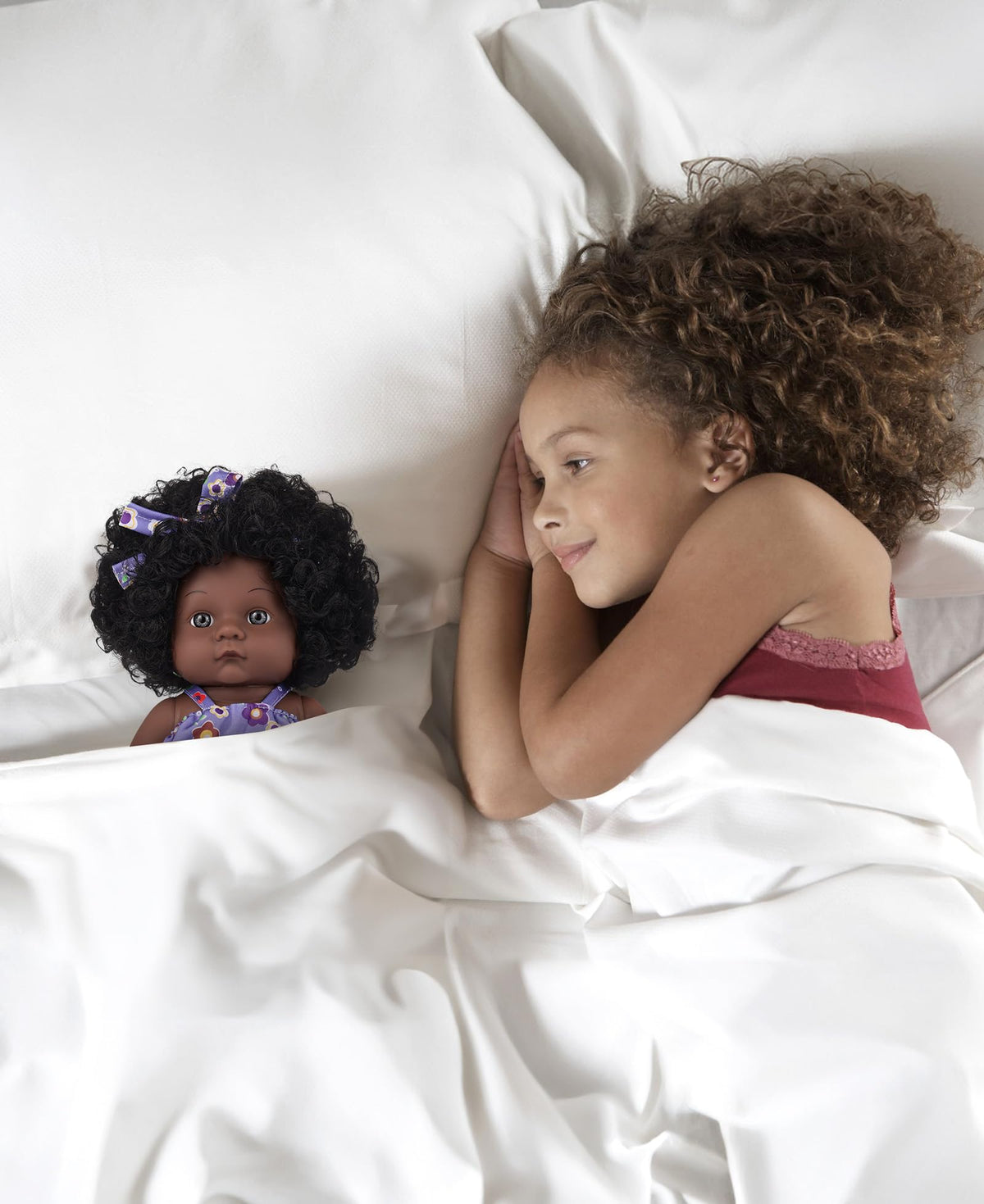 GAGAKU Black Baby Doll for 3 4 5 6 Years Old,12 inch Black Baby Dolls for Girls with Curly Hair, 2-Sets Doll Clothes, Small Baby Dolls for Toddlers Kids and Girls Holiday Birthday