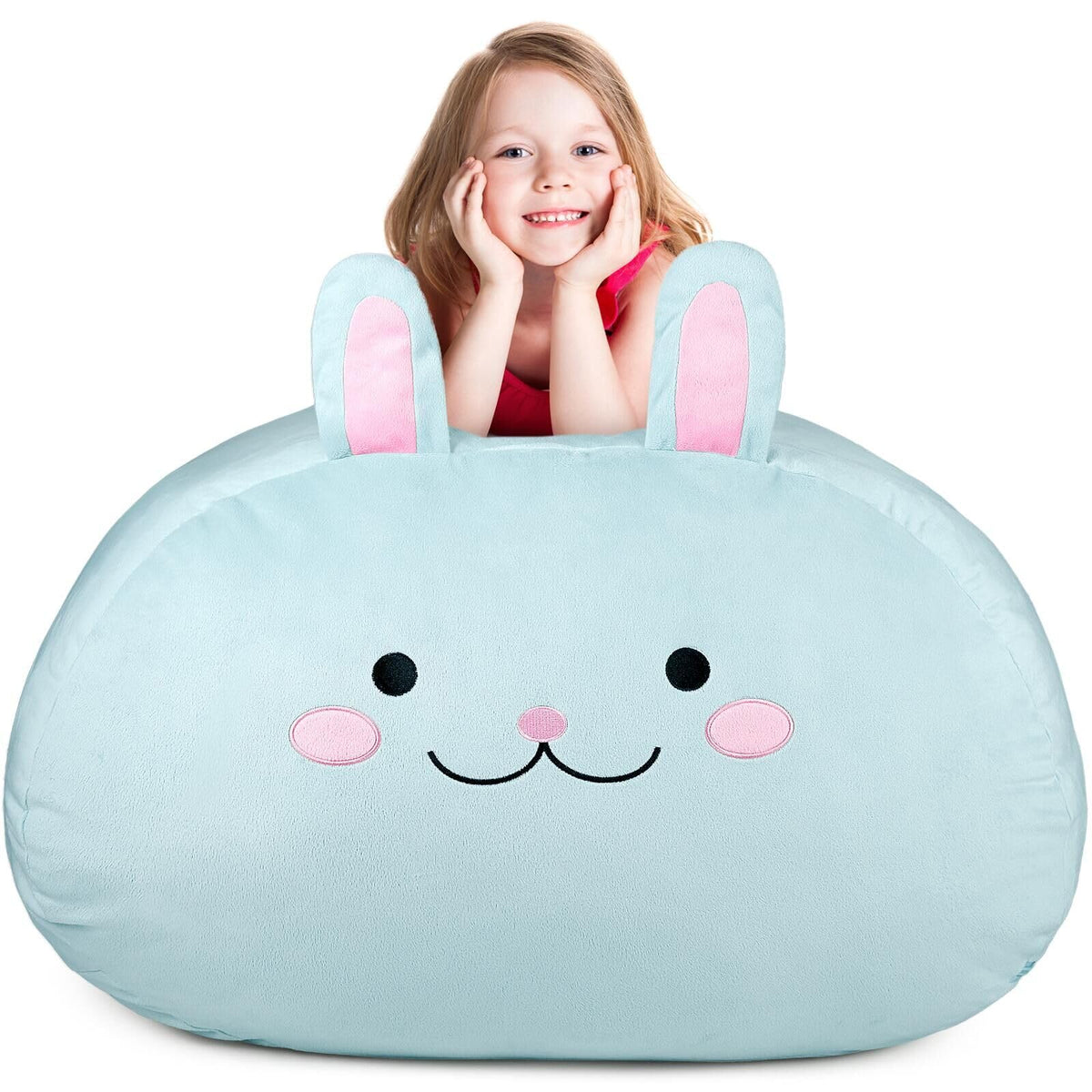 GAGAKU Stuffed Animal Bean Bag Cover Toy Storage, 24 Inches Kids BeanBag Crystal Blue Rabbit Large Zipper Bean Bag for Organizing Kids Plush Toys Home Supplies