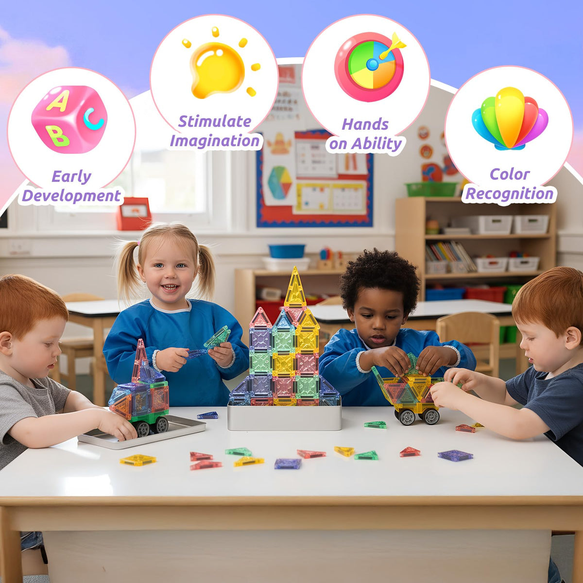 GAGAKU Mini Magnetic Tiles- 62 PCS Travel Magnetic Tile with Portable Storage Box Magnetic Blocks for Kids 3 4 5 6+ Portable Preschool STEM Educational Construction Sensory Gift Toys