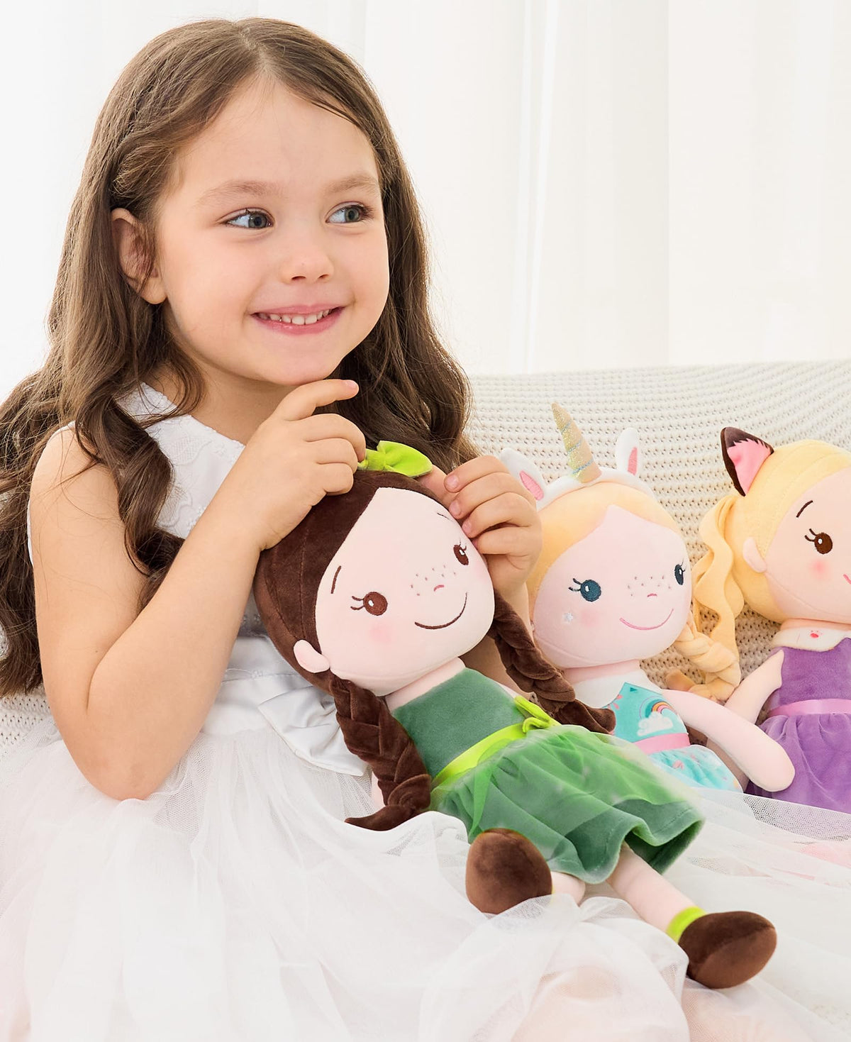 GAGAKU Soft Baby Doll Toys (16'') for Girls, My First Baby Rag Dolls for 1 Year Old Girl Birthday Gift Plush Doll Toys Machine Washable Baby Doll for Toddler Kids Infants - Forest Girl