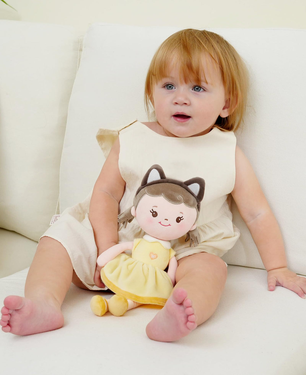 GAGAKU Soft Plush Baby Doll for Girls (12") - My First Baby Doll Gift for Girls, Toddlers & Infants, Machine Washable Rag Doll Toy - Puff Girl