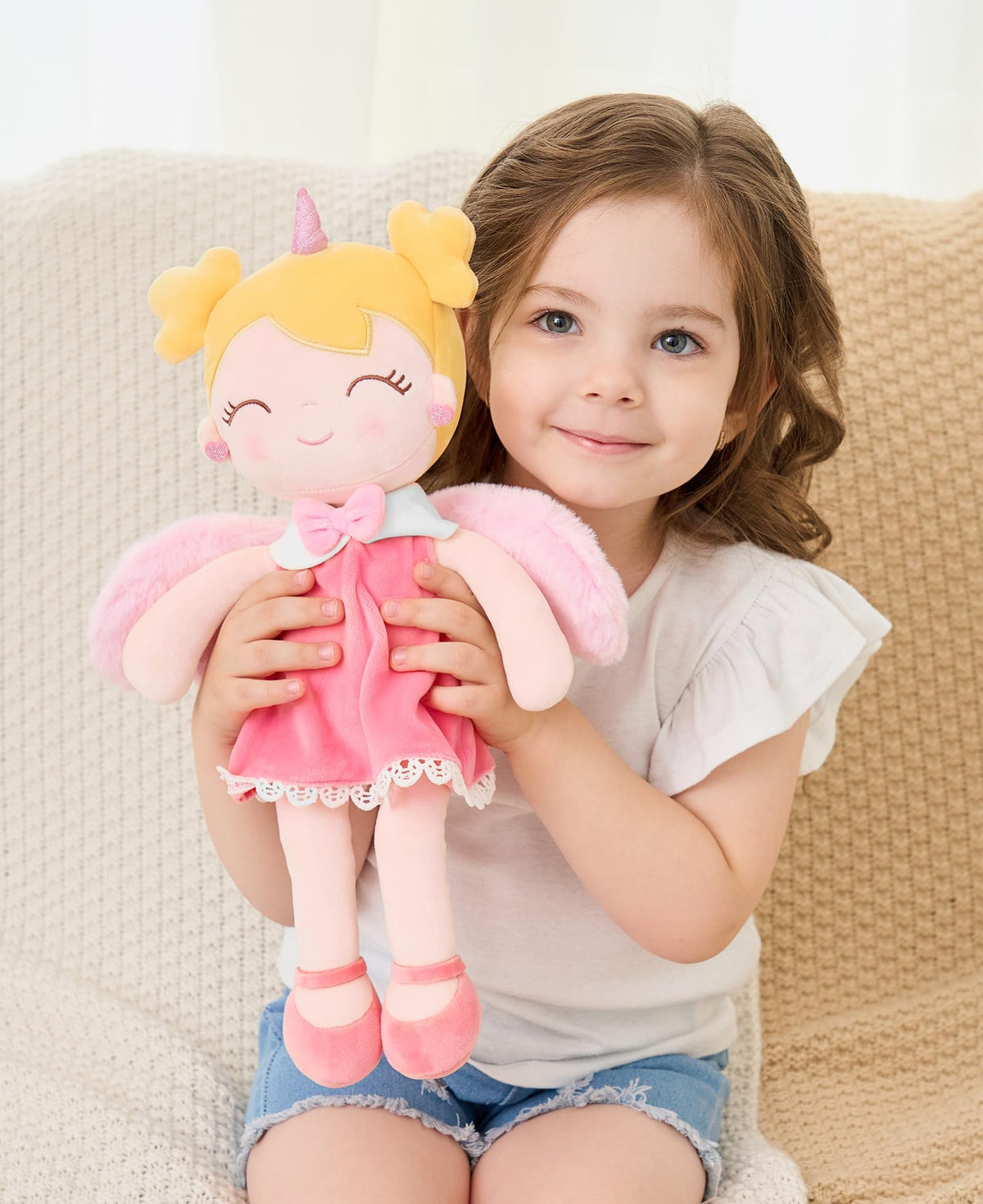 GAGAKU Soft Baby Doll Toys (17'') for Girls, My First Baby Rag Dolls for 1 Year Old Girl Birthday Gift Plush Doll Toys Machine Washable Baby Doll for Toddler Kids Infants - Unicorn Girl with Wings