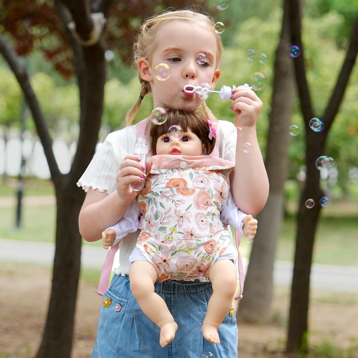 GAGAKU Baby Doll Carrier for Little Girls, Reborn Doll Accessories for Toddlers Kids 3+ Years Old, Toy Dolls Carrier - Roses
