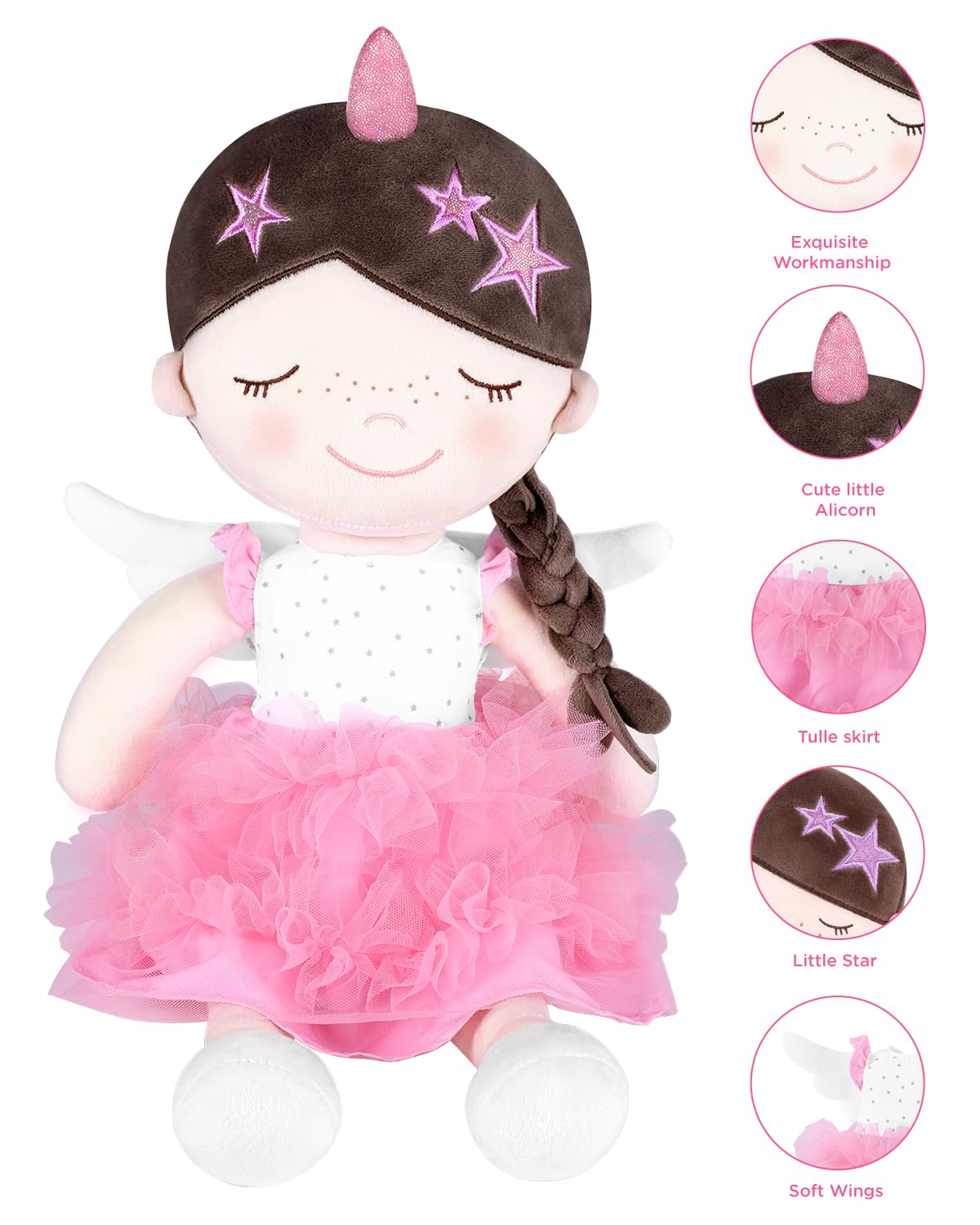 GAGAKU Soft Baby Doll Toys (16'') for Girls, My First Baby Rag Dolls for 1 Year Old Girl Birthday Gift Plush Doll Toys Machine Washable Baby Doll for Toddler Kids Infants - Star Princess