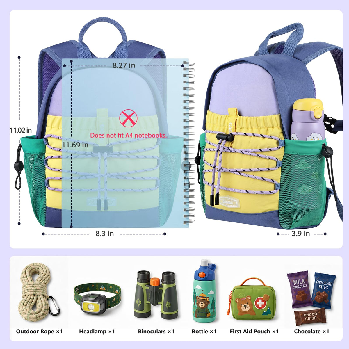 GAGAKU Hiking Backpack for Kids 3-8 years 8L Lightweight Water-Resistant Toddler Backpacks for Travel Camp Kids Outdoor Small Daypack Backpack with Adjustable Straps