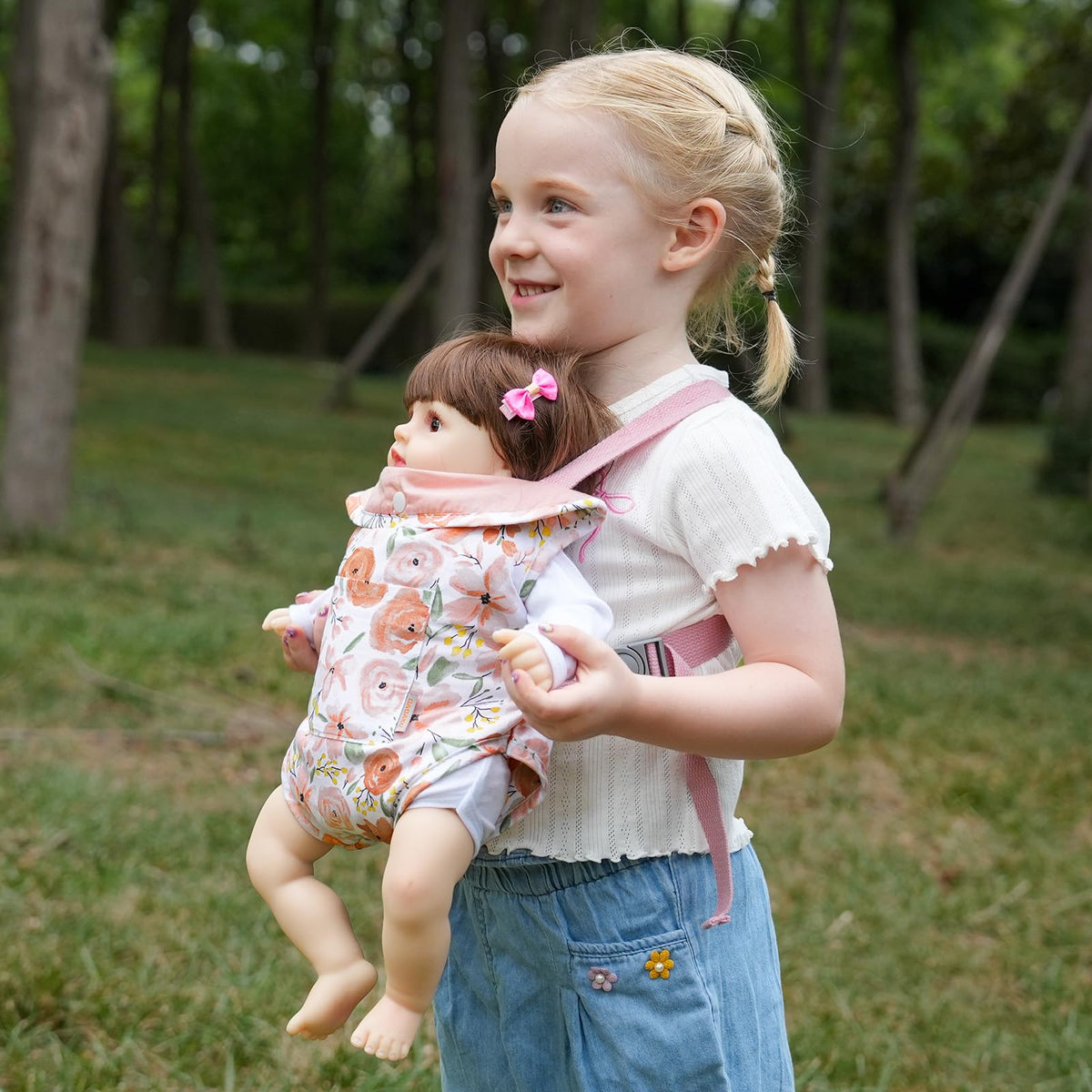 GAGAKU Baby Doll Carrier for Little Girls, Reborn Doll Accessories for Toddlers Kids 3+ Years Old, Toy Dolls Carrier - Roses