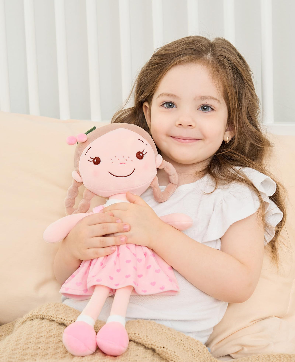 GAGAKU Soft Baby Doll Toys (16'') for Girls, My First Baby Rag Dolls for 1 Year Old Girl Birthday Gift Plush Doll Toys Machine Washable Baby Doll for Toddler Kids Infants - Cherry Girl