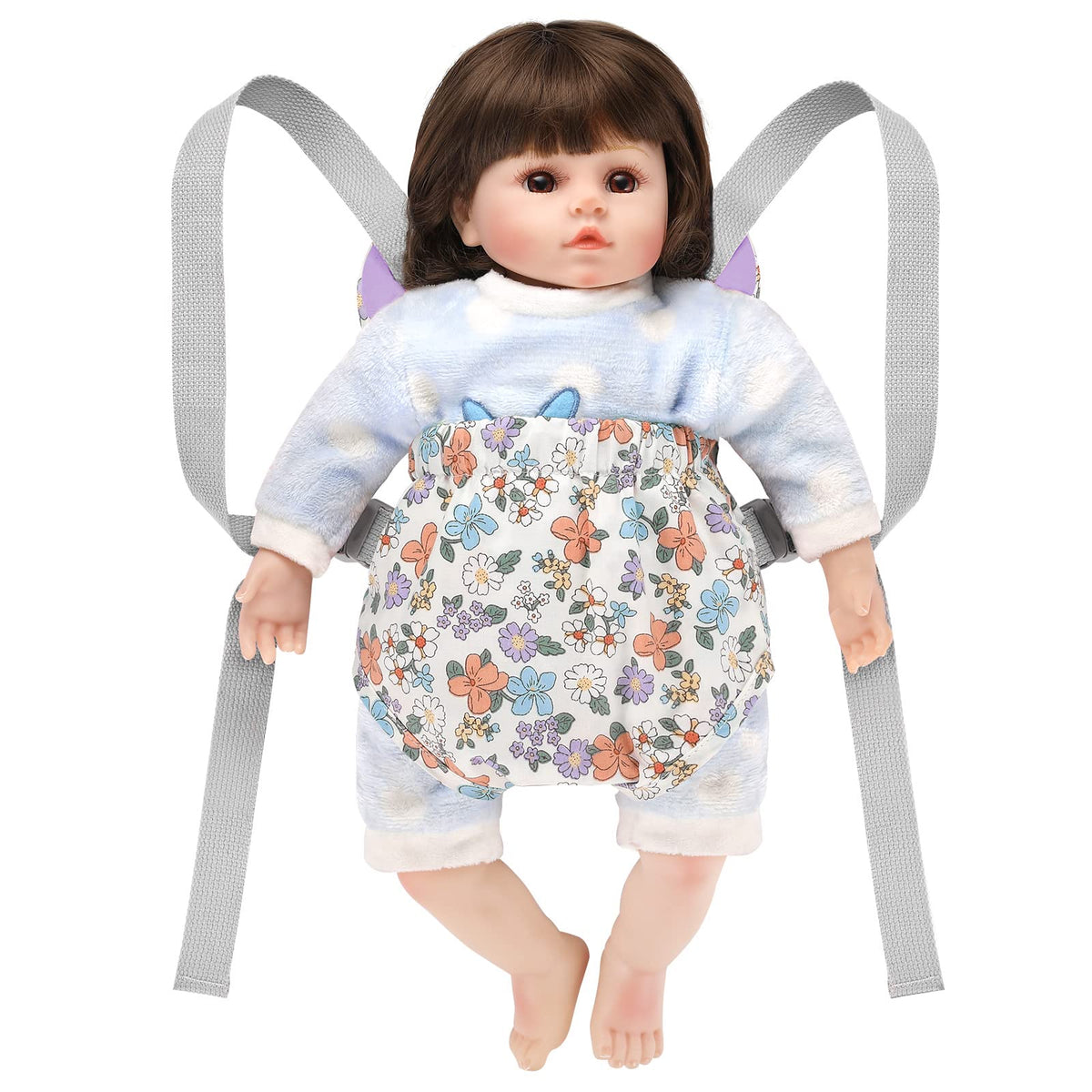 GAGAKU Baby Doll Carrier Stuffed Animal Carrier for Girls Doll Accessory Adjustable Straps for 12 to 24 inch Reborn Baby Dolls -Purple Flowers