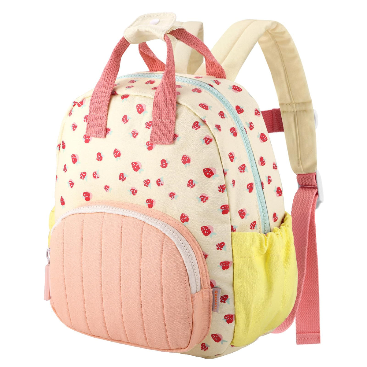 GAGAKU Toddler Backpack for Girls 2-4 Strawberry Cute Preschool Kindergarten Backpack with Name Tag Soft Cotton Small Bookbag for Daycare Lightweight Adjustable Straps with Chest Buckle