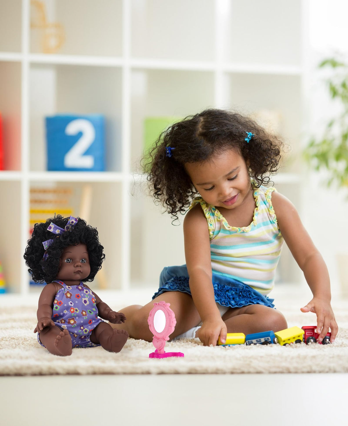 GAGAKU Black Baby Doll for 3 4 5 6 Years Old,12 inch Black Baby Dolls for Girls with Curly Hair, 2-Sets Doll Clothes, Small Baby Dolls for Toddlers Kids and Girls Holiday Birthday