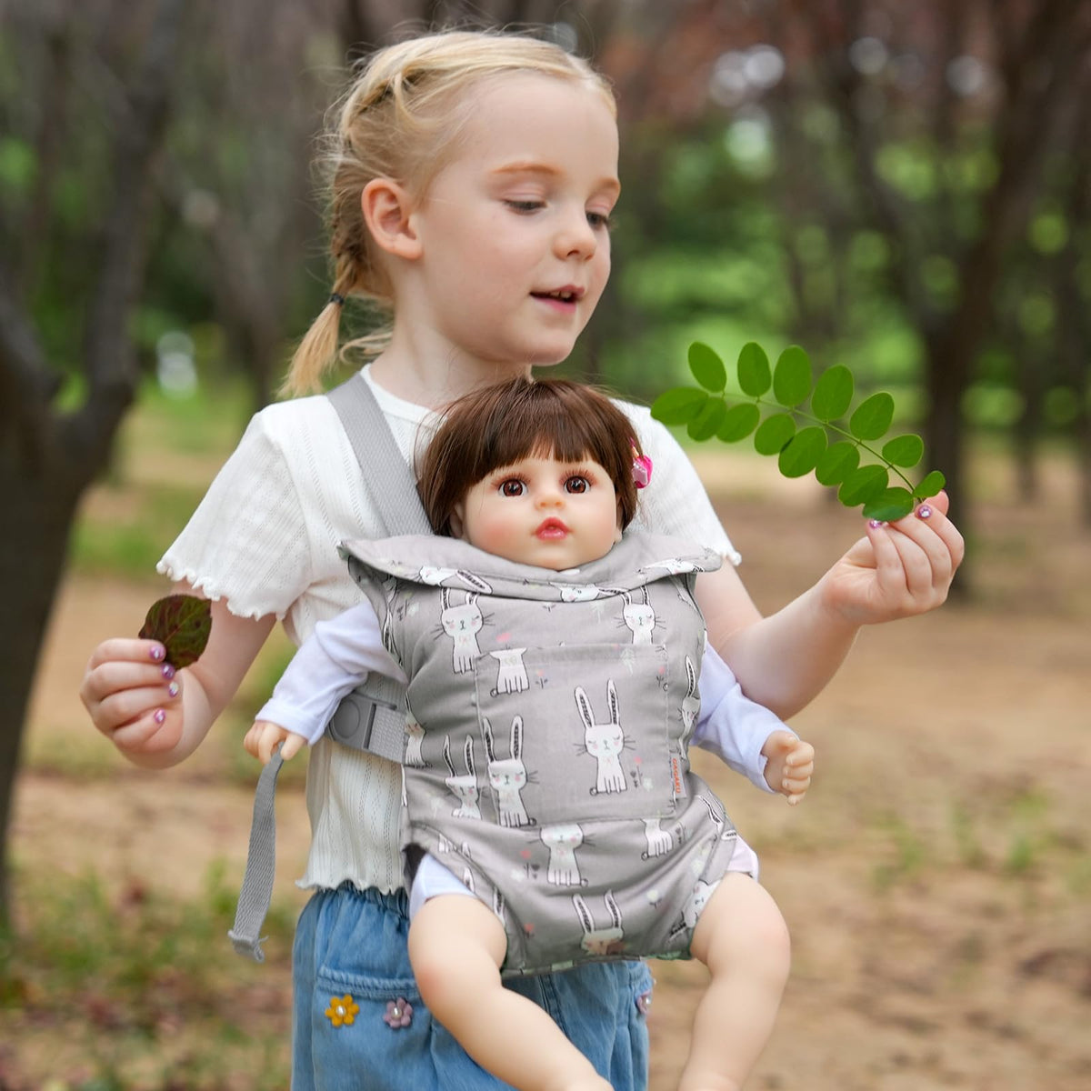 GAGAKU Baby Doll Carrier for Little Girls, Reborn Doll Accessories for Toddlers 3+, Kids Toy Baby Dolls Sling Carrier - Gray - Rabbit