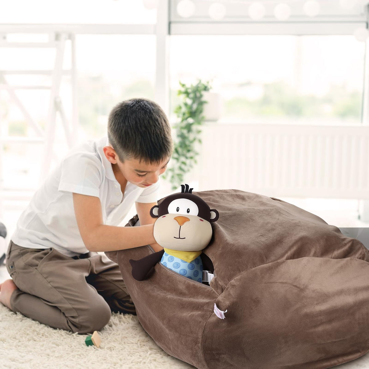 Children's Bean Bag Cover for Soft Toys 24 x 24 x 19.7 in - Toy Storage for Children's Room - Cuddly Toy Organiser for Plush Toys & Blankets Premium Velvet, Zip - Bear