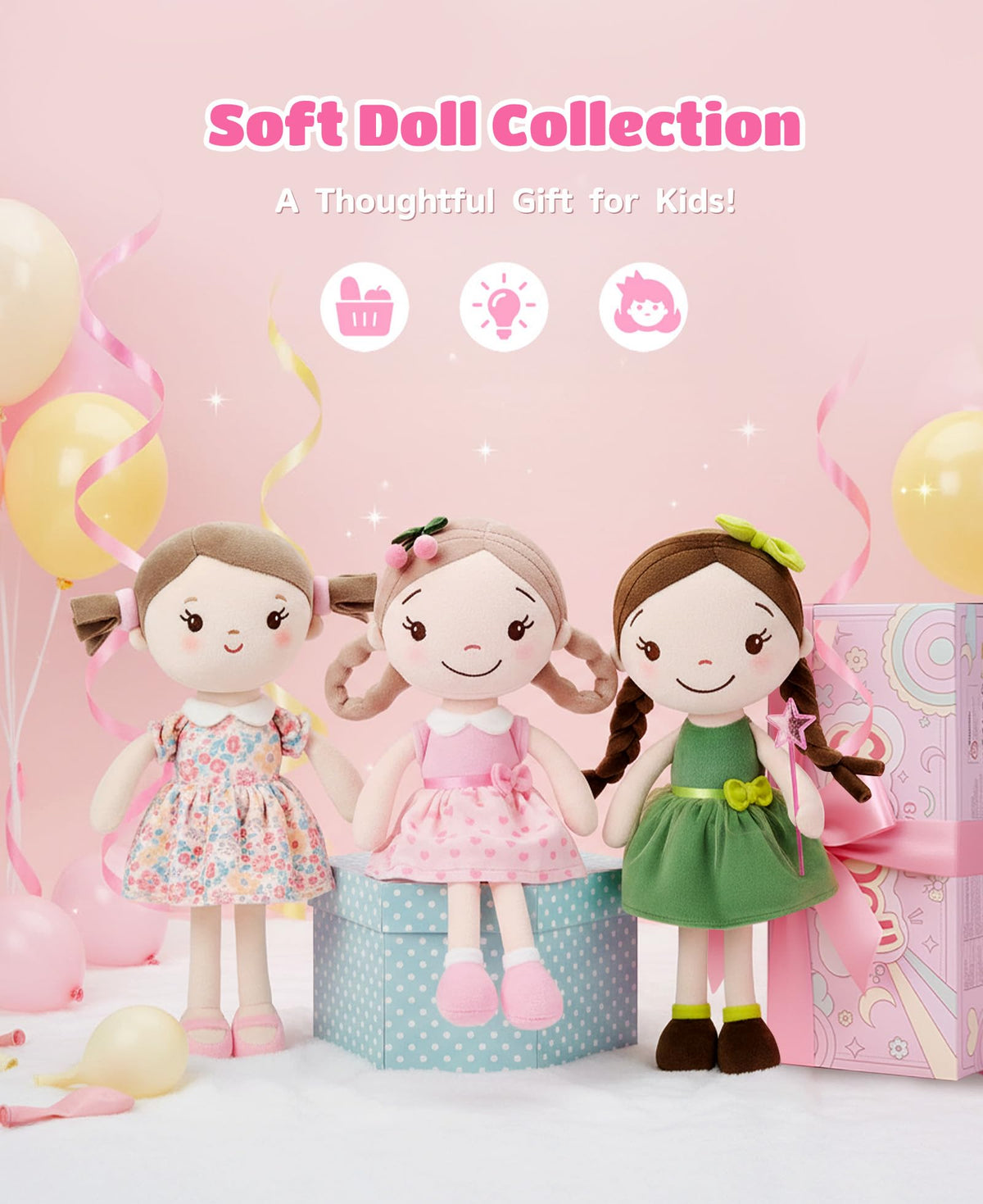 GAGAKU Soft Plush Baby Doll for Girls (12") - My First Baby Doll Gift for Girls, Toddlers & Infants, Machine Washable Rag Doll Toy - Pink Flower Girl