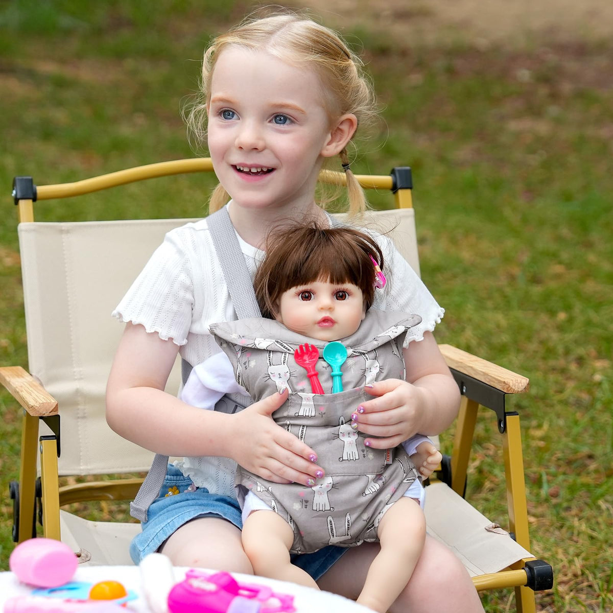 GAGAKU Baby Doll Carrier for Little Girls, Reborn Doll Accessories for Toddlers 3+, Kids Toy Baby Dolls Sling Carrier - Gray - Rabbit