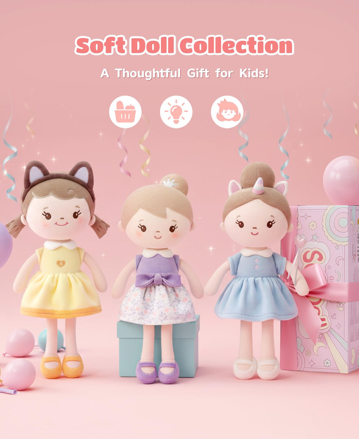 GAGAKU Soft Plush Baby Doll for Girls (12") - My First Baby Doll Gift for Girls, Toddlers & Infants, Machine Washable Rag Doll Toy - Puff Girl