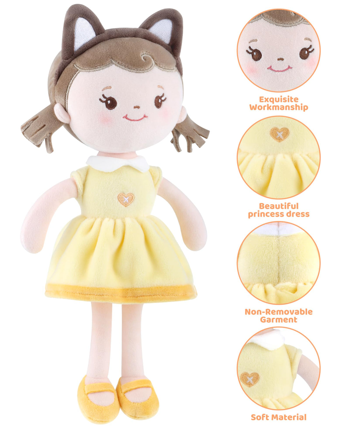 GAGAKU Soft Plush Baby Doll for Girls (12") - My First Baby Doll Gift for Girls, Toddlers & Infants, Machine Washable Rag Doll Toy - Puff Girl