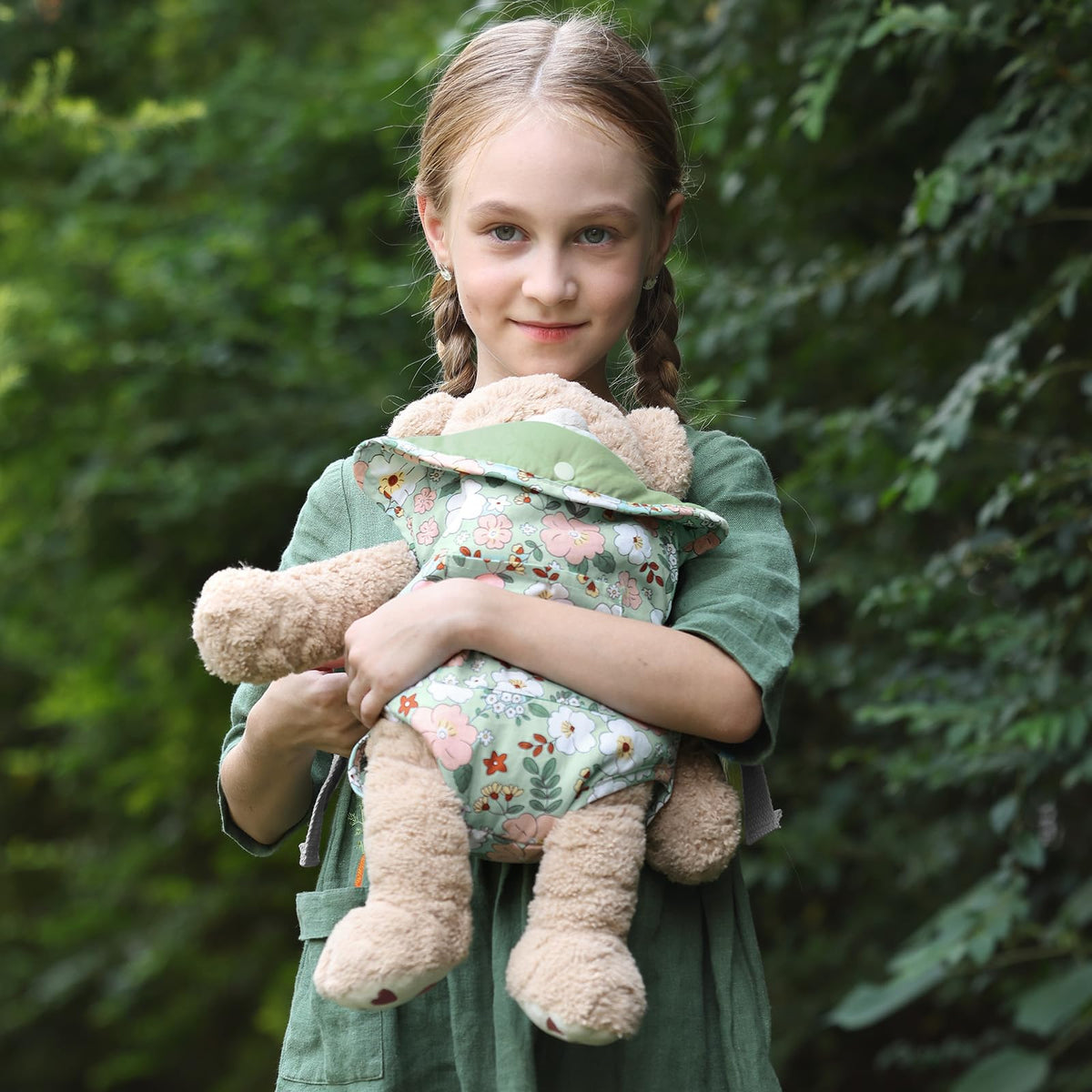 GAGAKU Toy Baby Doll Carrier for Toddlers 3+ Years Old, Reborn Baby Doll Accessories Pretend & Role Play Carriers for Kids - Green Camellia