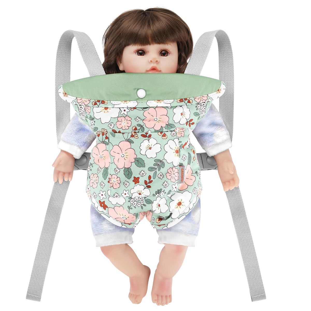 GAGAKU Toy Baby Doll Carrier for Toddlers 3+ Years Old, Reborn Baby Doll Accessories Pretend & Role Play Carriers for Kids - Green Camellia