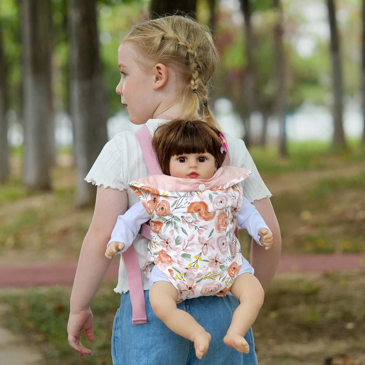GAGAKU Baby Doll Carrier for Little Girls, Reborn Doll Accessories for Toddlers Kids 3+ Years Old, Toy Dolls Carrier - Roses