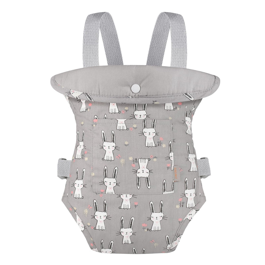 GAGAKU Baby Doll Carrier for Little Girls, Reborn Doll Accessories for Toddlers 3+, Kids Toy Baby Dolls Sling Carrier - Gray - Rabbit
