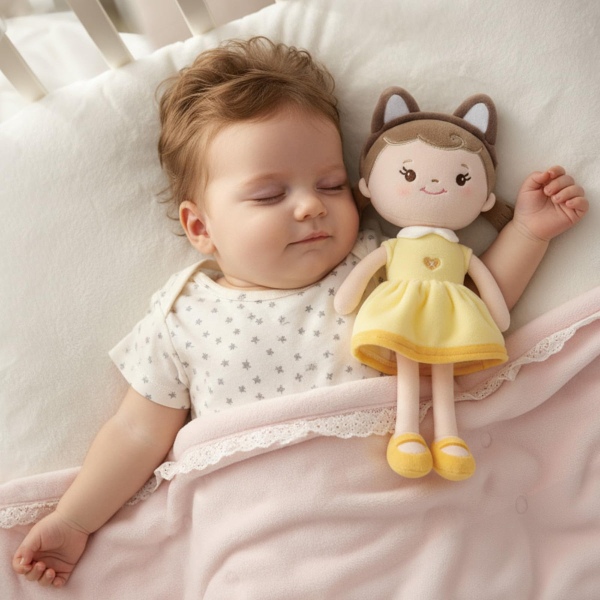 GAGAKU Soft Plush Baby Doll for Girls (12") - My First Baby Doll Gift for Girls, Toddlers & Infants, Machine Washable Rag Doll Toy - Puff Girl
