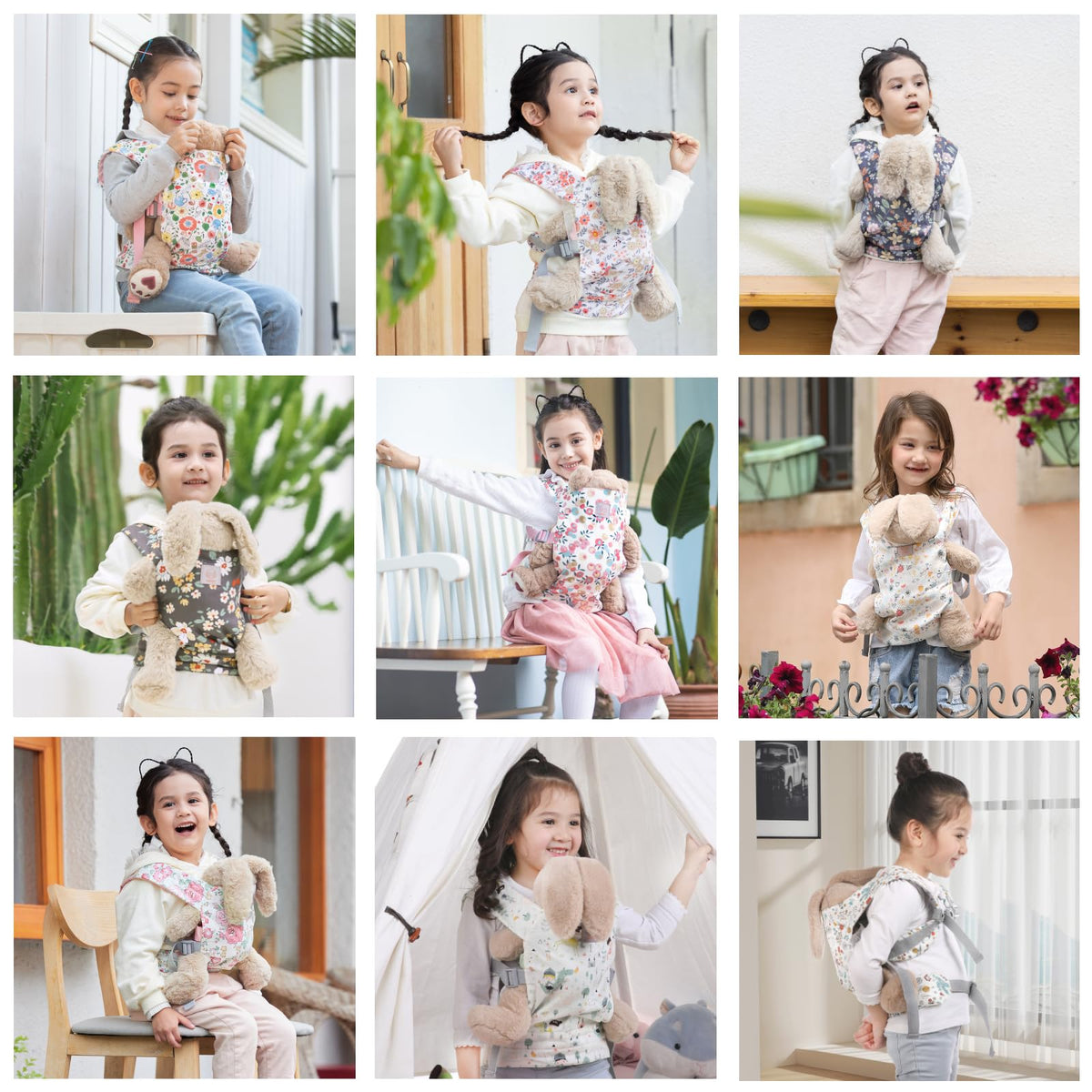 GAGAKU Baby Doll Carrier for Little Girls - Stuffed Animal Carrier Toy for Toddler - Pink Wax Flowers