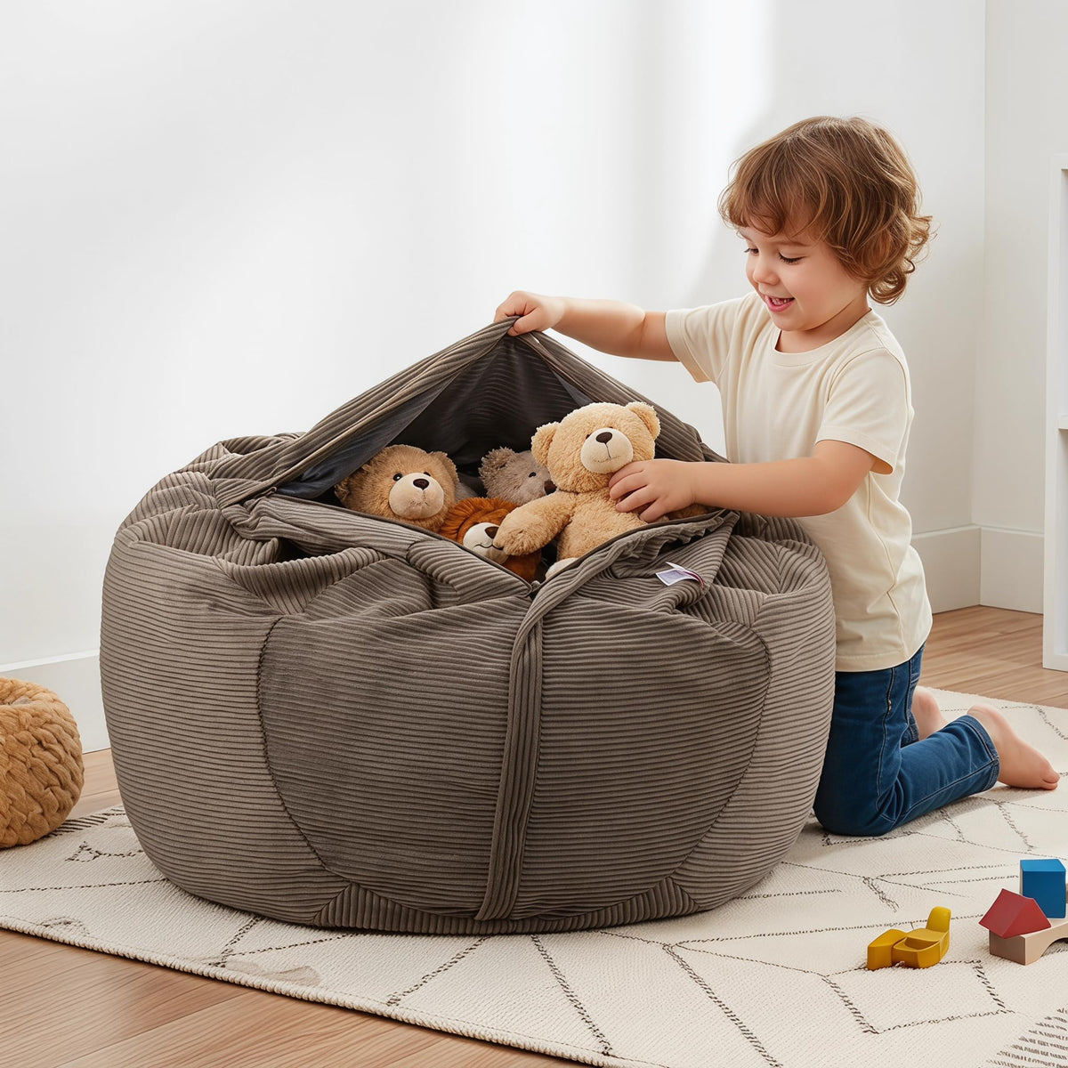 Stuffed Animal Storage BeanBag Chair Cover Large Toy Bean Bag for Stuffed Animals Room Decor - Cute Stuff Animal Organizer Plush Holder Kids Baby Nursery Essentials Wall Bedroom Home Decor