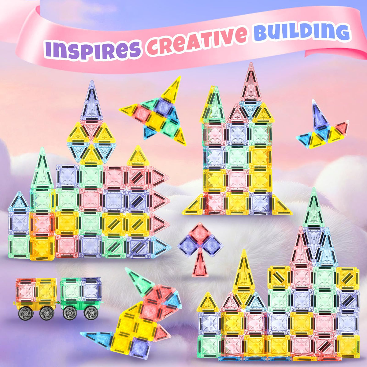 GAGAKU Mini Magnetic Tiles- 62 PCS Travel Magnetic Tile with Portable Storage Box Magnetic Blocks for Kids 3 4 5 6+ Portable Preschool STEM Educational Construction Sensory Gift Toys