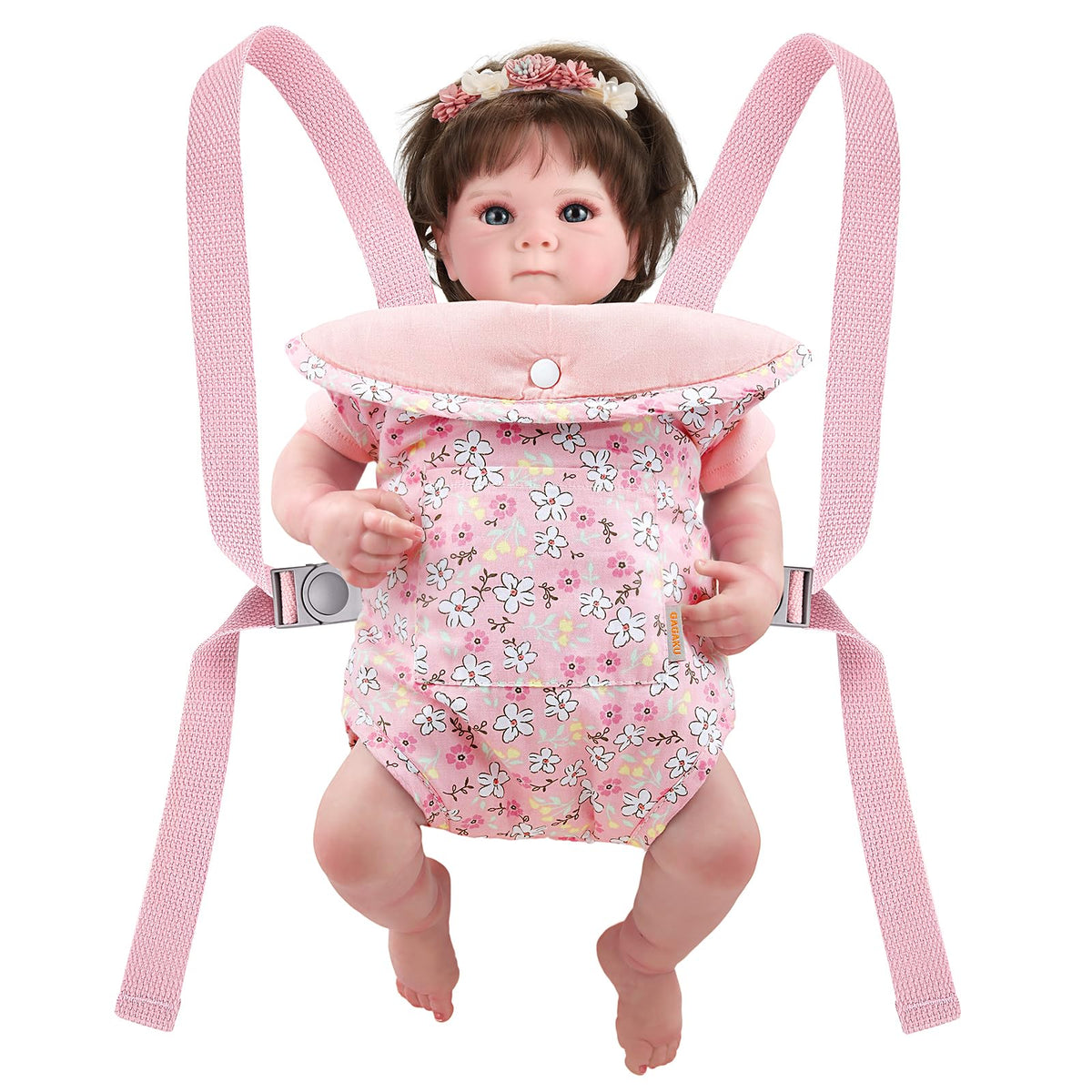 GAGAKU Baby Doll Carrier for Little Girls, Reborn Doll Accessories for Toddlers 3+ Years Old, Kids Toy Baby Dolls Carrier - Pink - Helleborus