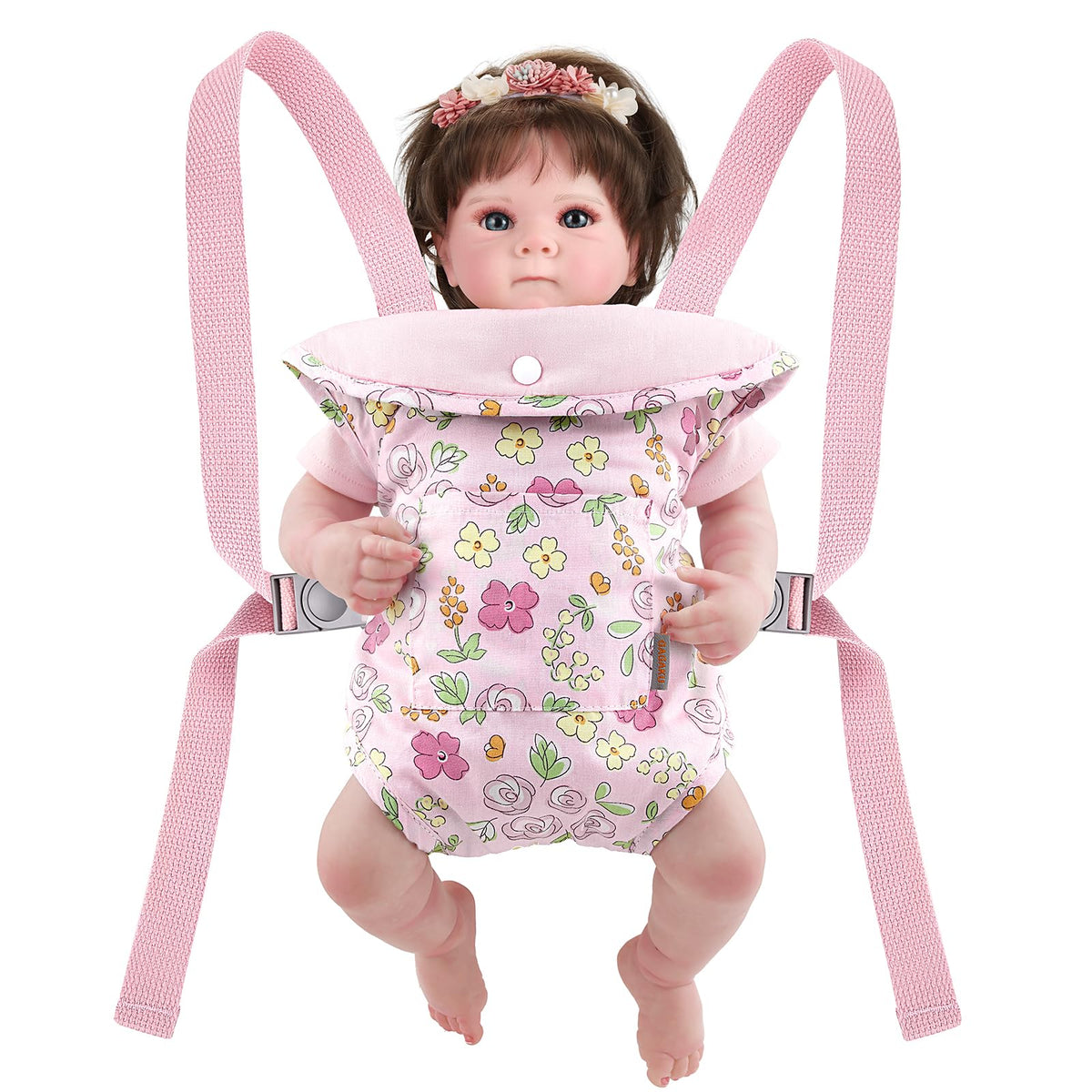 GAGAKU Baby Doll Carrier for Little Girls, Reborn Doll Accessories for Toddlers 3+ Years Old, Kids Toy Baby Dolls Sling Carrier - Pink - Moonflower