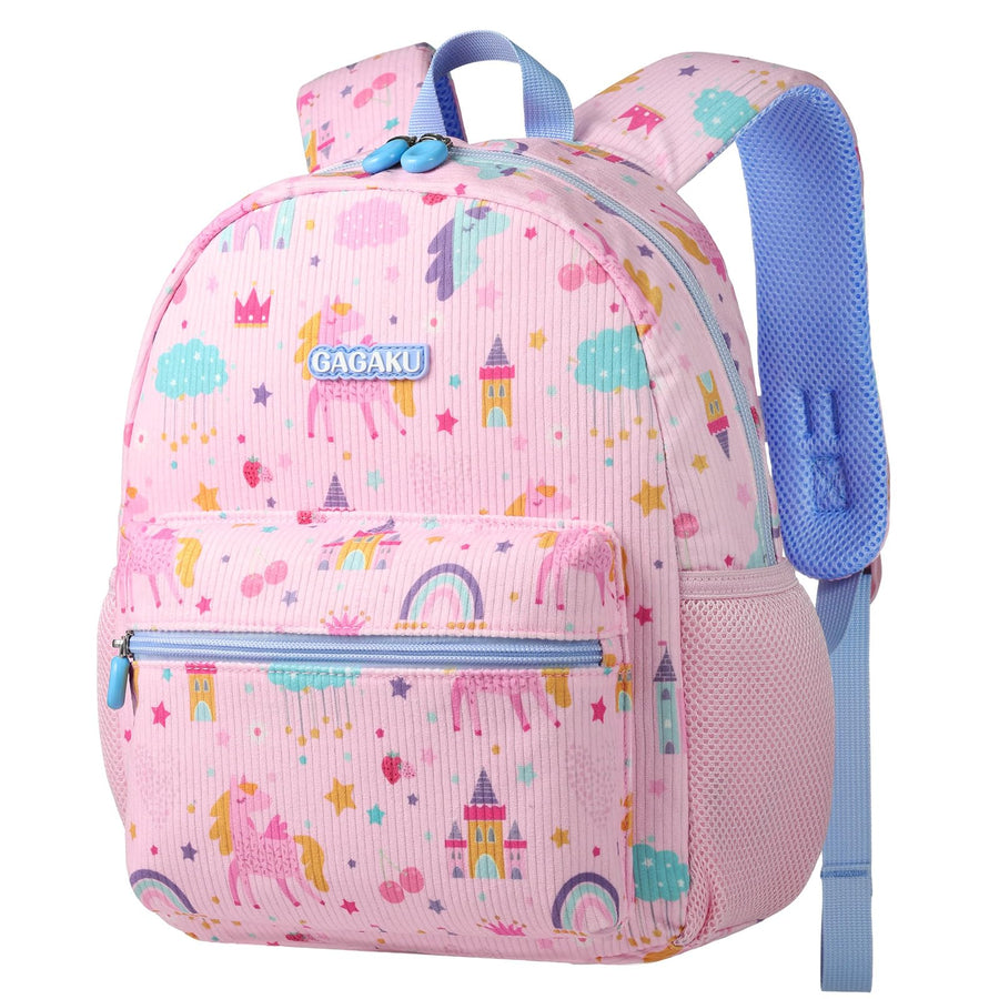 GAGAKU Corduroy Toddler Backpack for Little Girls 2-4, 12 Inch Fits A4 Folder Preschool Daypack with Name Tag, Reflective Strips & Chest Buckle, Lightweight Kids Travel Bag - Pink