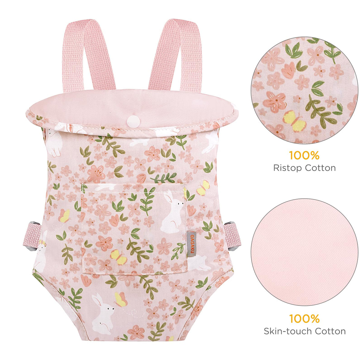 GAGAKU Doll Carrier, Reborn Baby Doll Accessories, Dolls Carrier Pretend & Role Play Toy for Kids Ages 3+ Toddlers - Pink - Rabbit Garden