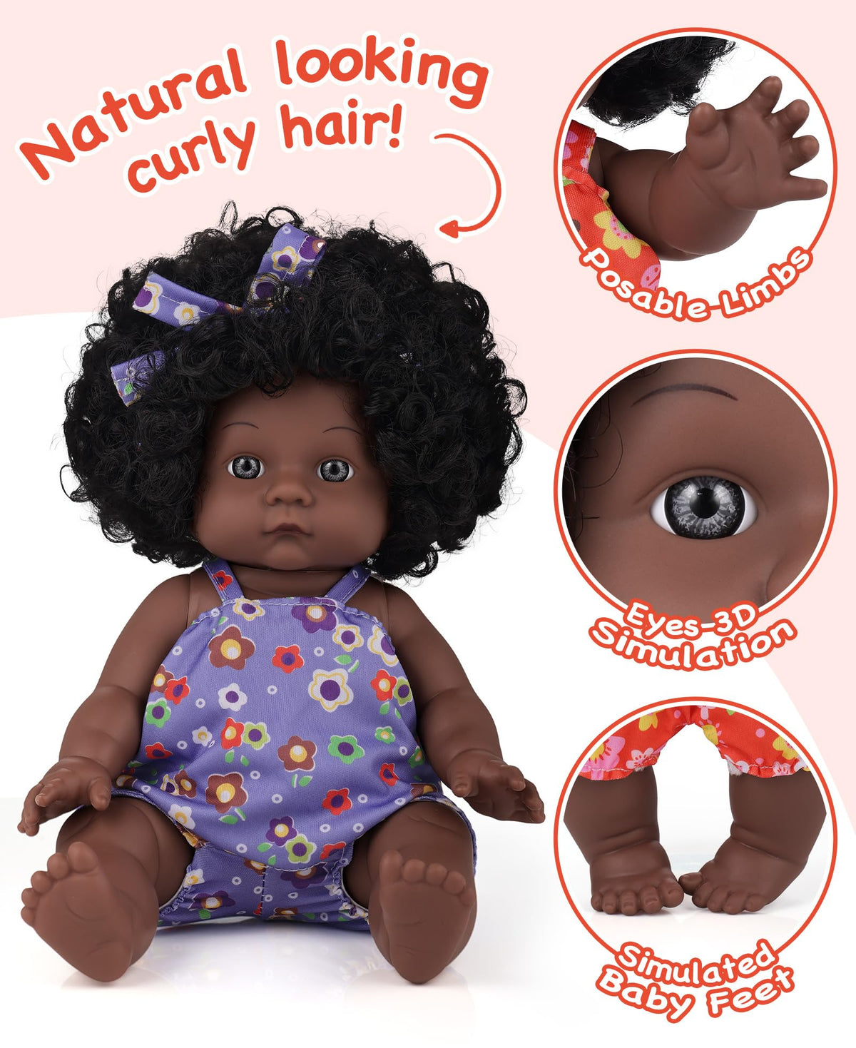 GAGAKU Black Baby Doll for 3 4 5 6 Years Old,12 inch Black Baby Dolls for Girls with Curly Hair, 2-Sets Doll Clothes, Small Baby Dolls for Toddlers Kids and Girls Holiday Birthday