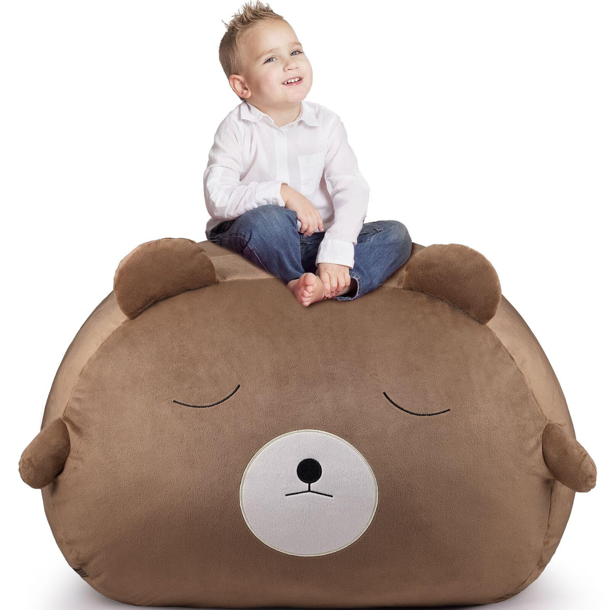 Children's Bean Bag Cover for Soft Toys 24 x 24 x 19.7 in - Toy Storage for Children's Room - Cuddly Toy Organiser for Plush Toys & Blankets Premium Velvet, Zip - Bear